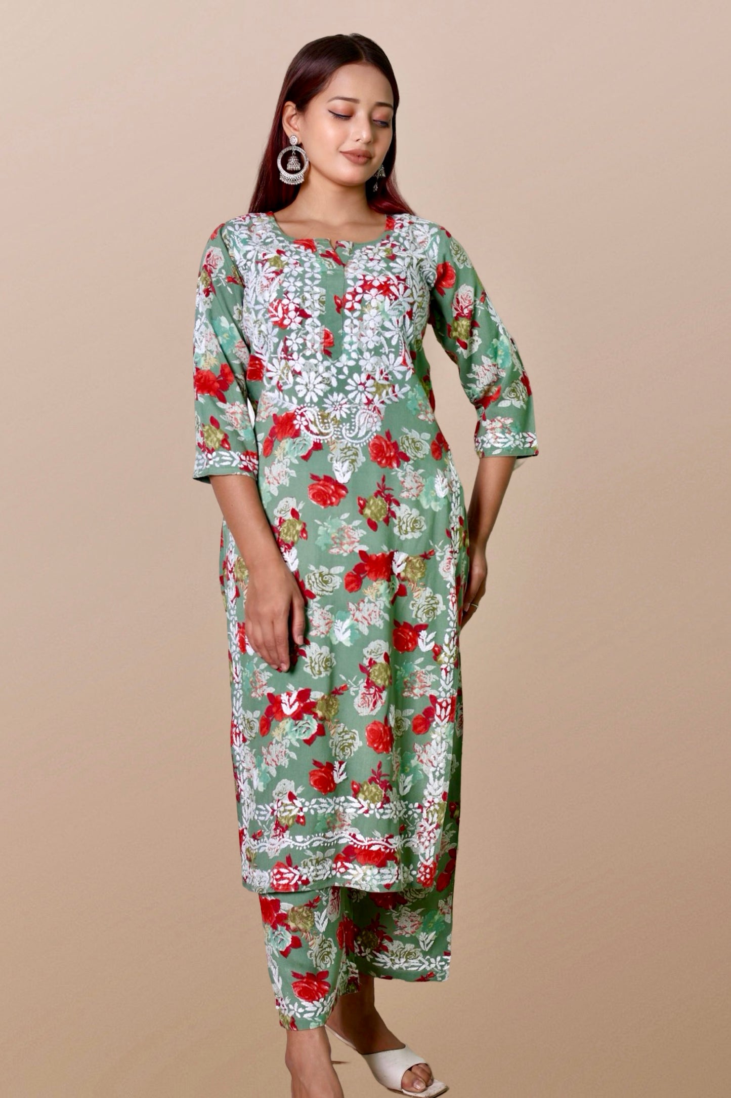 chikankari suit set women hand embroidery lucknowi chikan kurti palazzo bottom set rayon lightweight festival daily wear comfortable ethnic formal straight fit lakhnavi chicken kurta pant plazzo sizes XXS XS S M L XL XXL