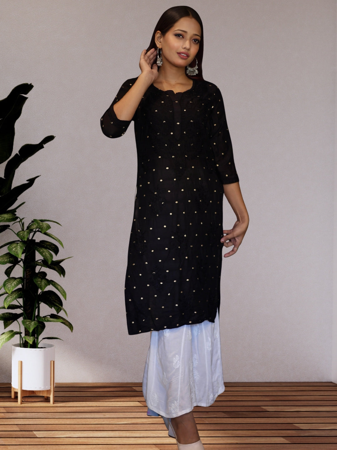 chikankari kurta women ethnic embroidered lucknowi chikan kurti festival daily wear girls handcrafted chanderi silk fabric casual summer comfortable regular formal straight fit lakhnavi chicken ladies