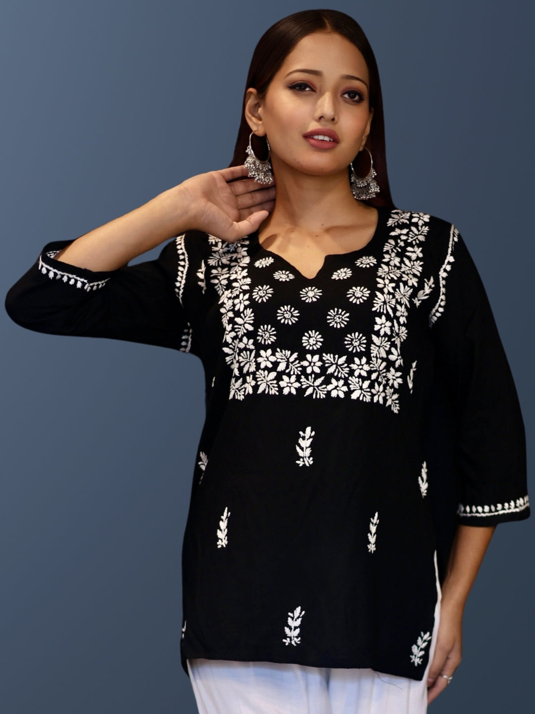 chikankari top short kurta ethnic embroidered lucknowi chikan tunic kurti womens festival daily wear girls handcrafted college wear casual summer comfortable regular formal straight fit