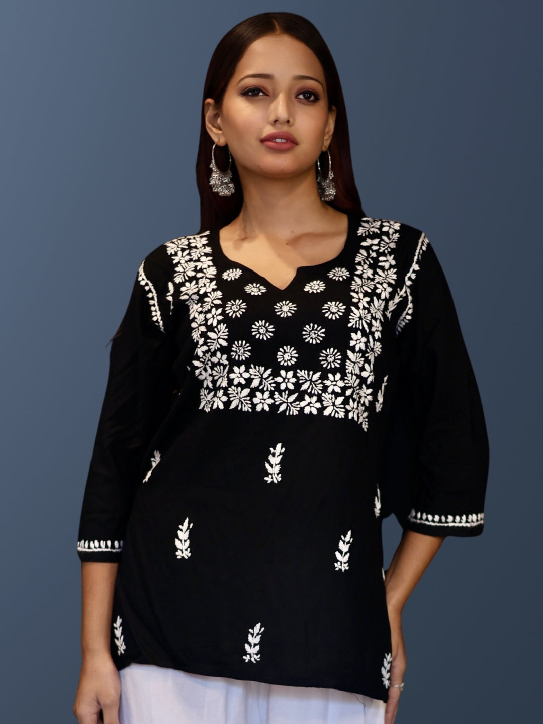 chikankari top short kurta ethnic embroidered lucknowi chikan tunic kurti womens festival daily wear girls handcrafted college wear casual summer comfortable regular formal straight fit