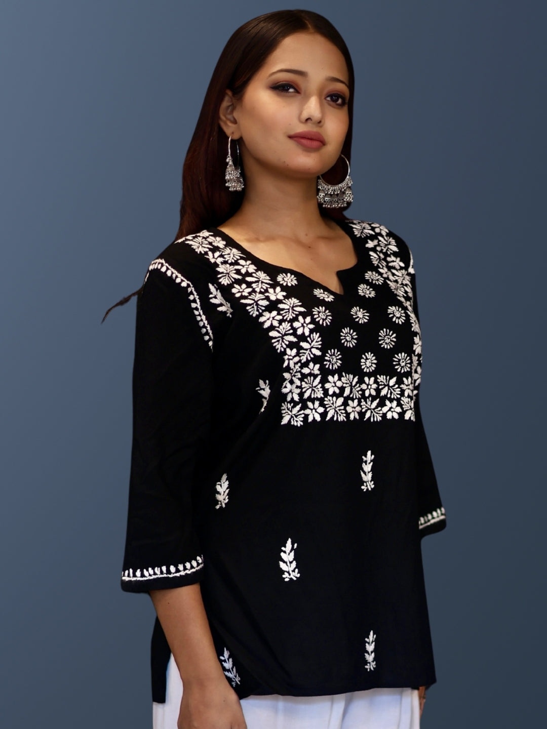 chikankari top short kurta ethnic embroidered lucknowi chikan tunic kurti womens festival daily wear girls handcrafted college wear casual summer comfortable regular formal straight fit