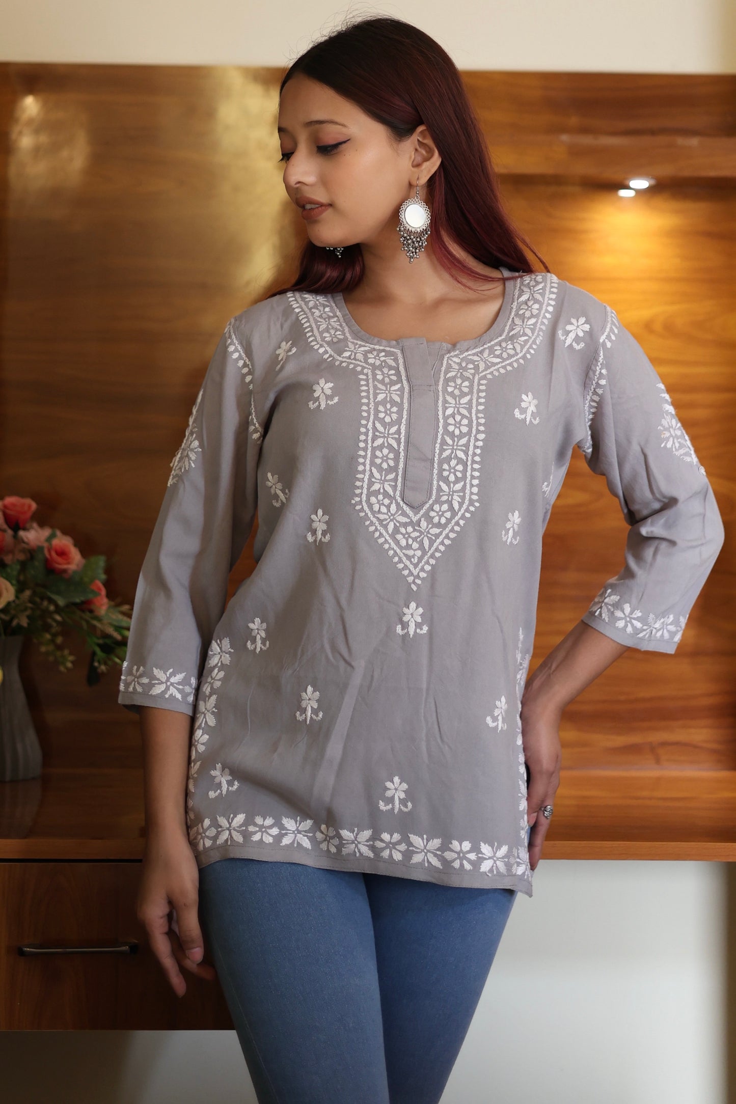 chikankari top short kurta ethnic embroidered lucknowi chikan tunic kurti womens festival daily wear girls handcrafted college wear casual summer comfortable regular formal straight fit