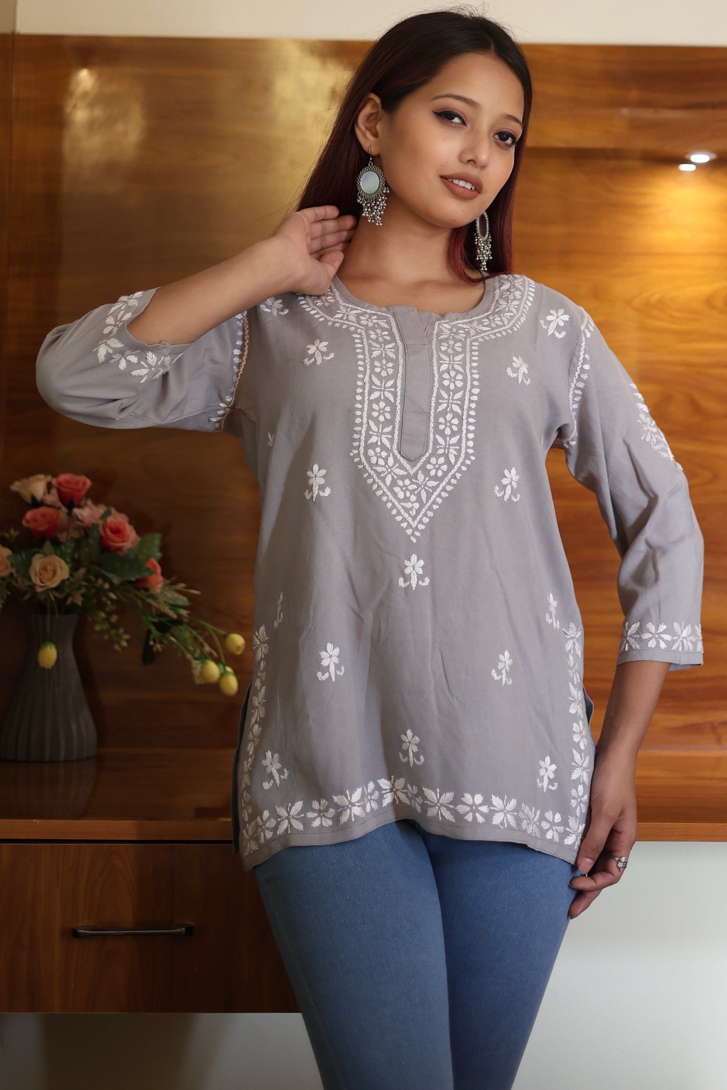chikankari top short kurta ethnic embroidered lucknowi chikan tunic kurti womens festival daily wear girls handcrafted college wear casual summer comfortable regular formal straight fit