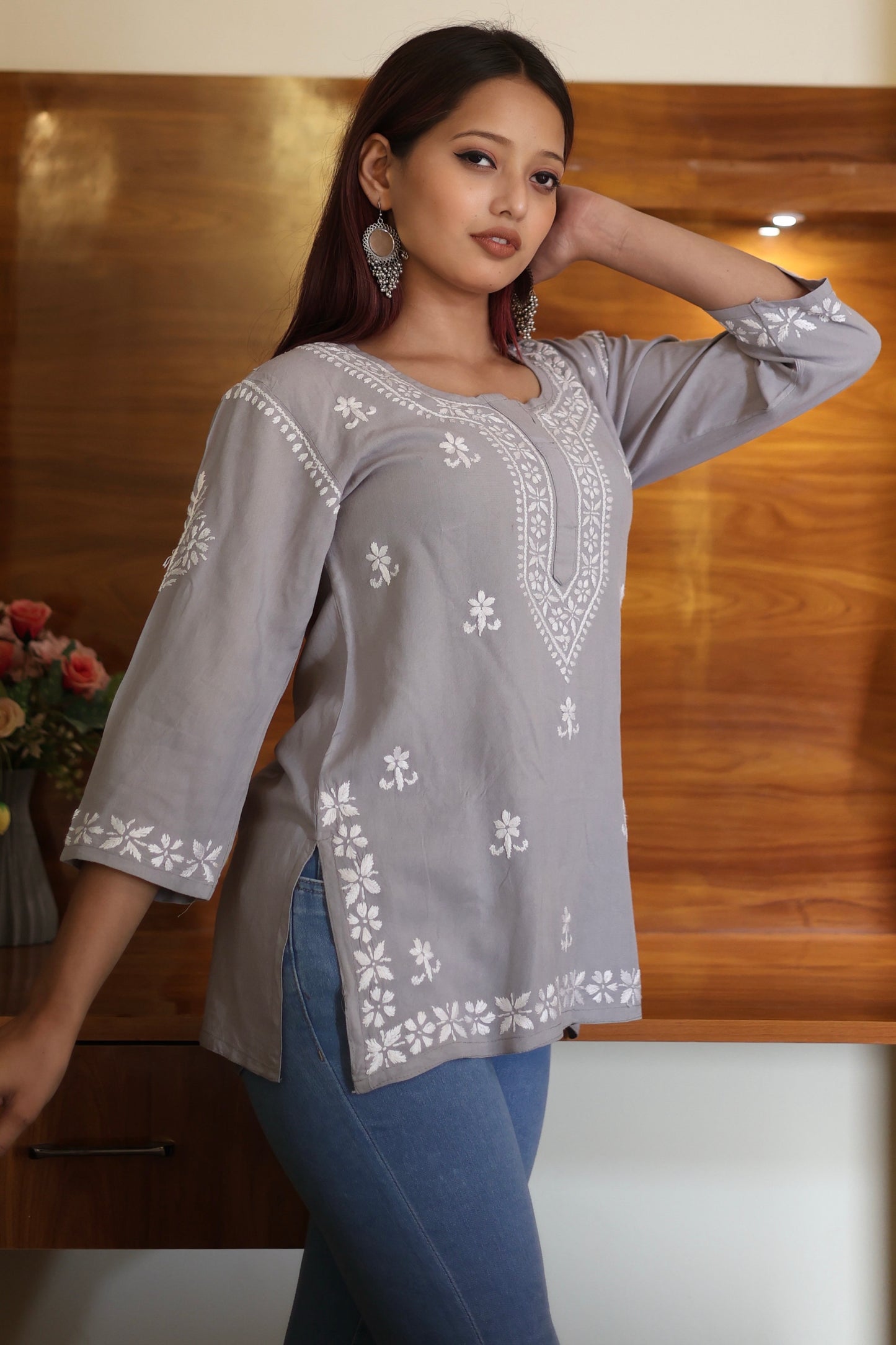 chikankari top short kurta ethnic embroidered lucknowi chikan tunic kurti womens festival daily wear girls handcrafted college wear casual summer comfortable regular formal straight fit