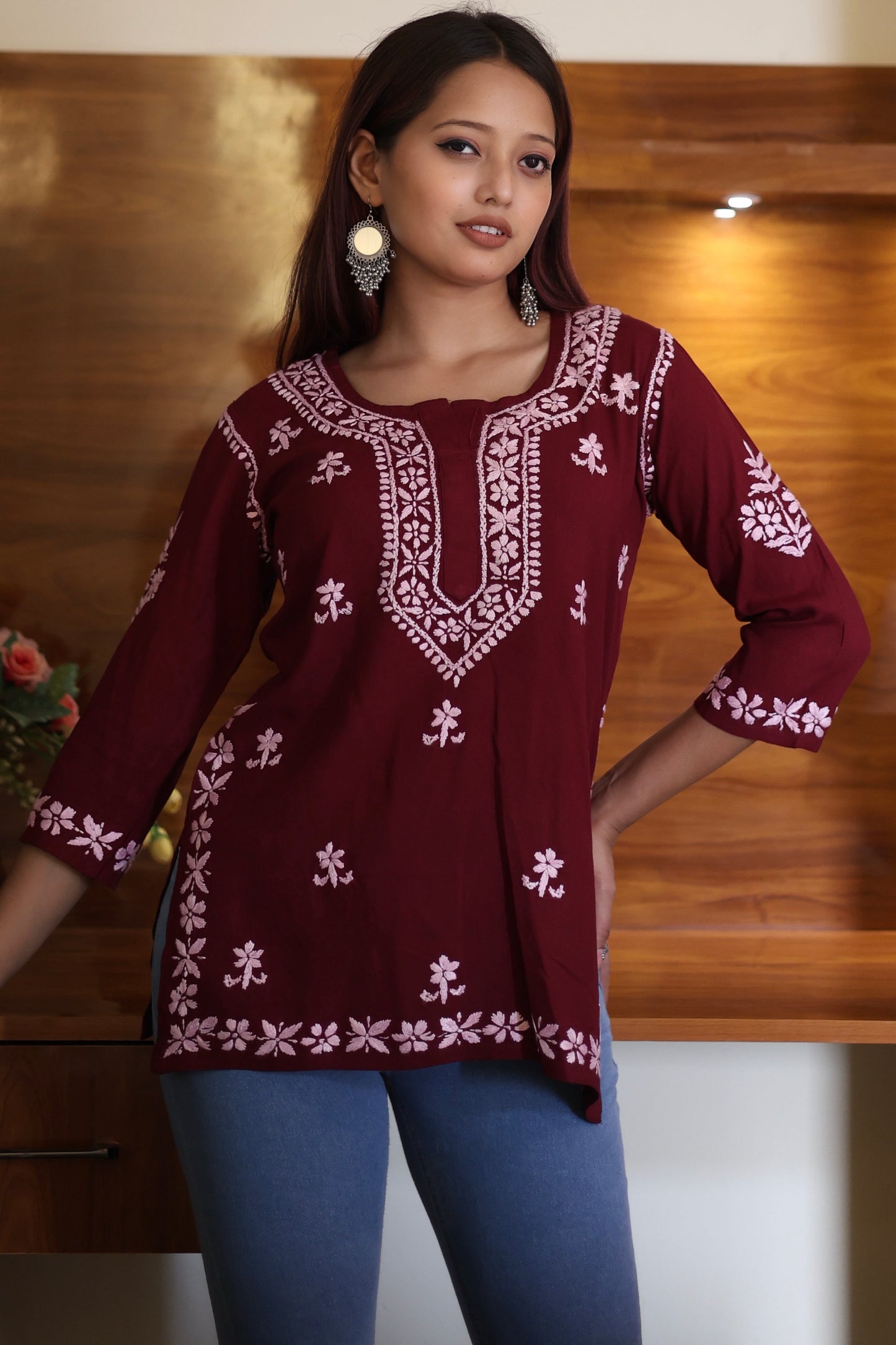 chikankari top short kurta ethnic embroidered lucknowi chikan tunic kurti womens festival daily wear girls handcrafted college wear casual summer comfortable regular formal straight fit