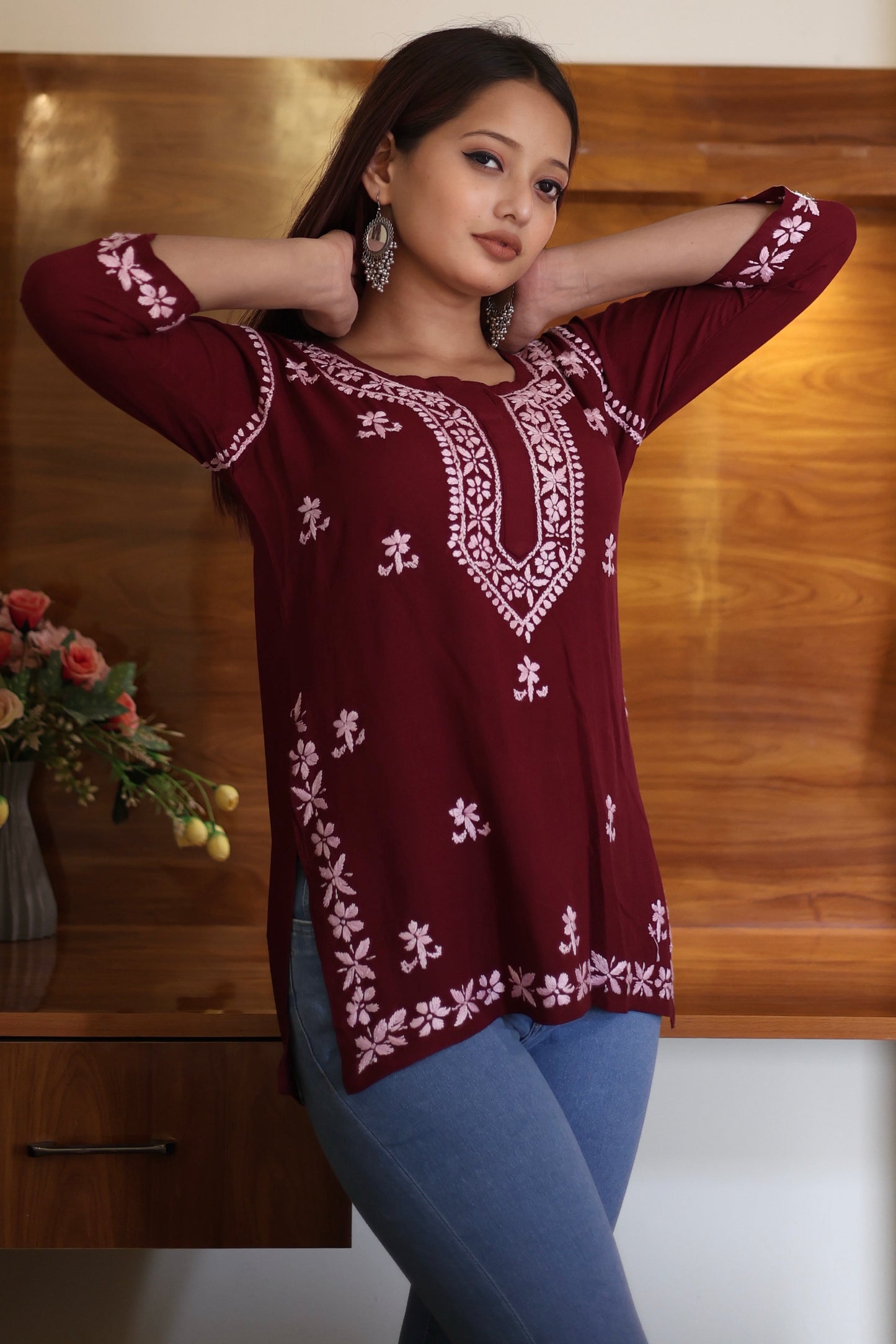 chikankari top short kurta ethnic embroidered lucknowi chikan tunic kurti womens festival daily wear girls handcrafted college wear casual summer comfortable regular formal straight fit