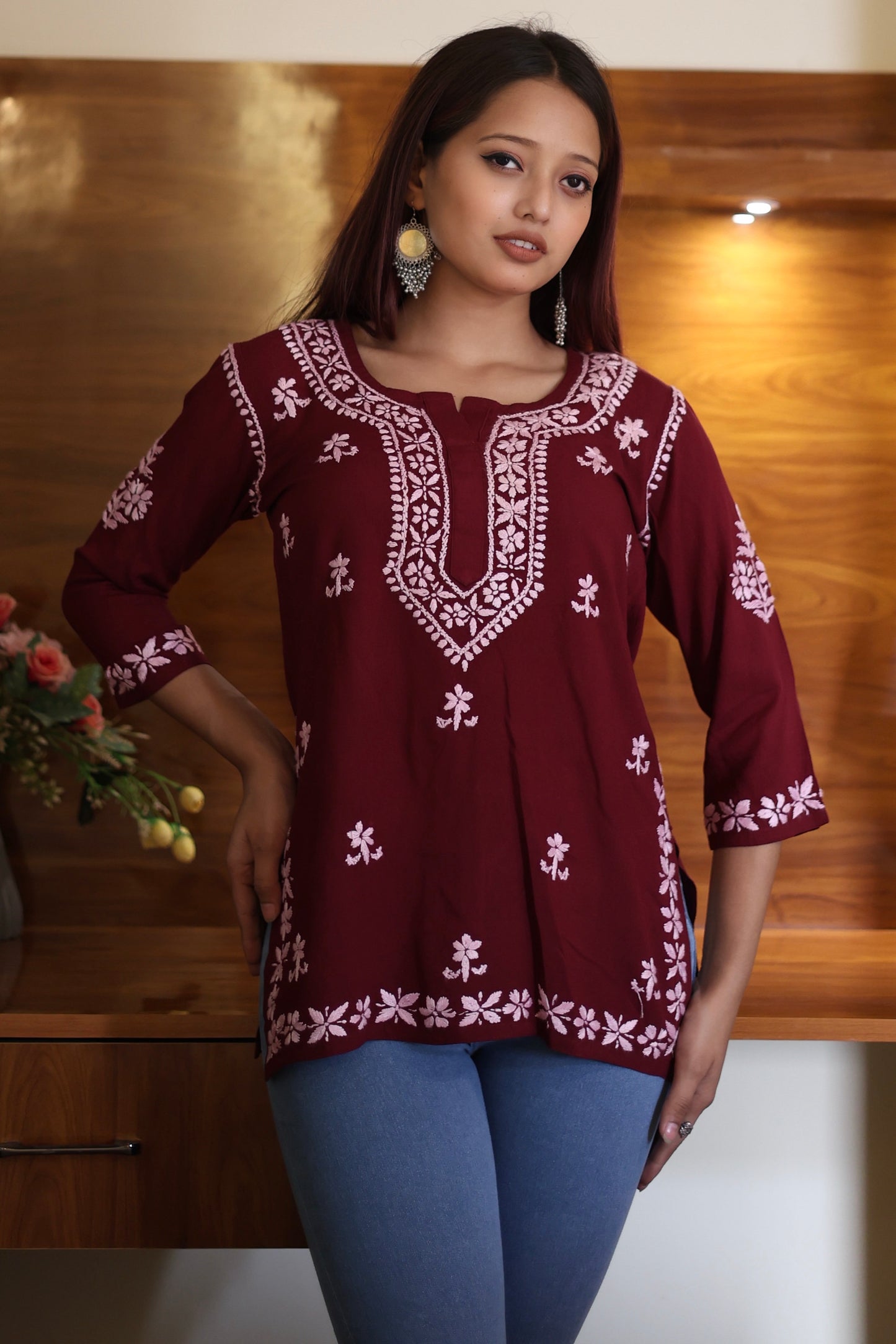 chikankari top short kurta ethnic embroidered lucknowi chikan tunic kurti womens festival daily wear girls handcrafted college wear casual summer comfortable regular formal straight fit