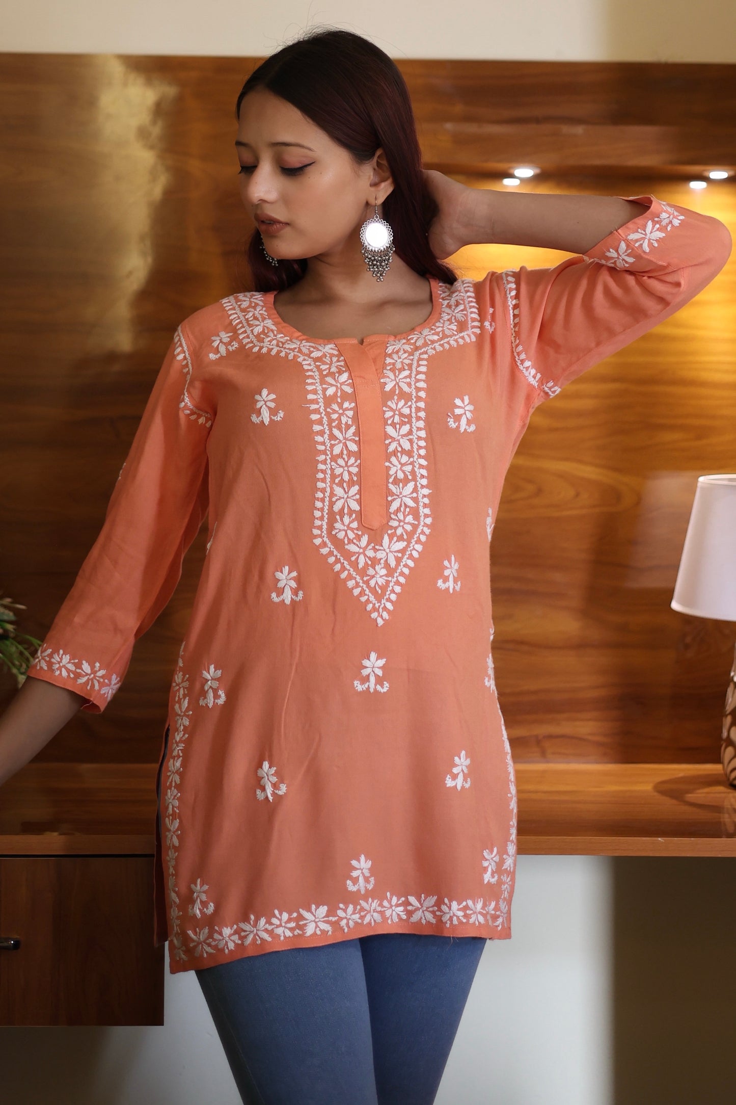 chikankari top short kurta ethnic embroidered lucknowi chikan tunic kurti womens festival daily wear girls handcrafted college wear casual summer comfortable regular formal straight fit