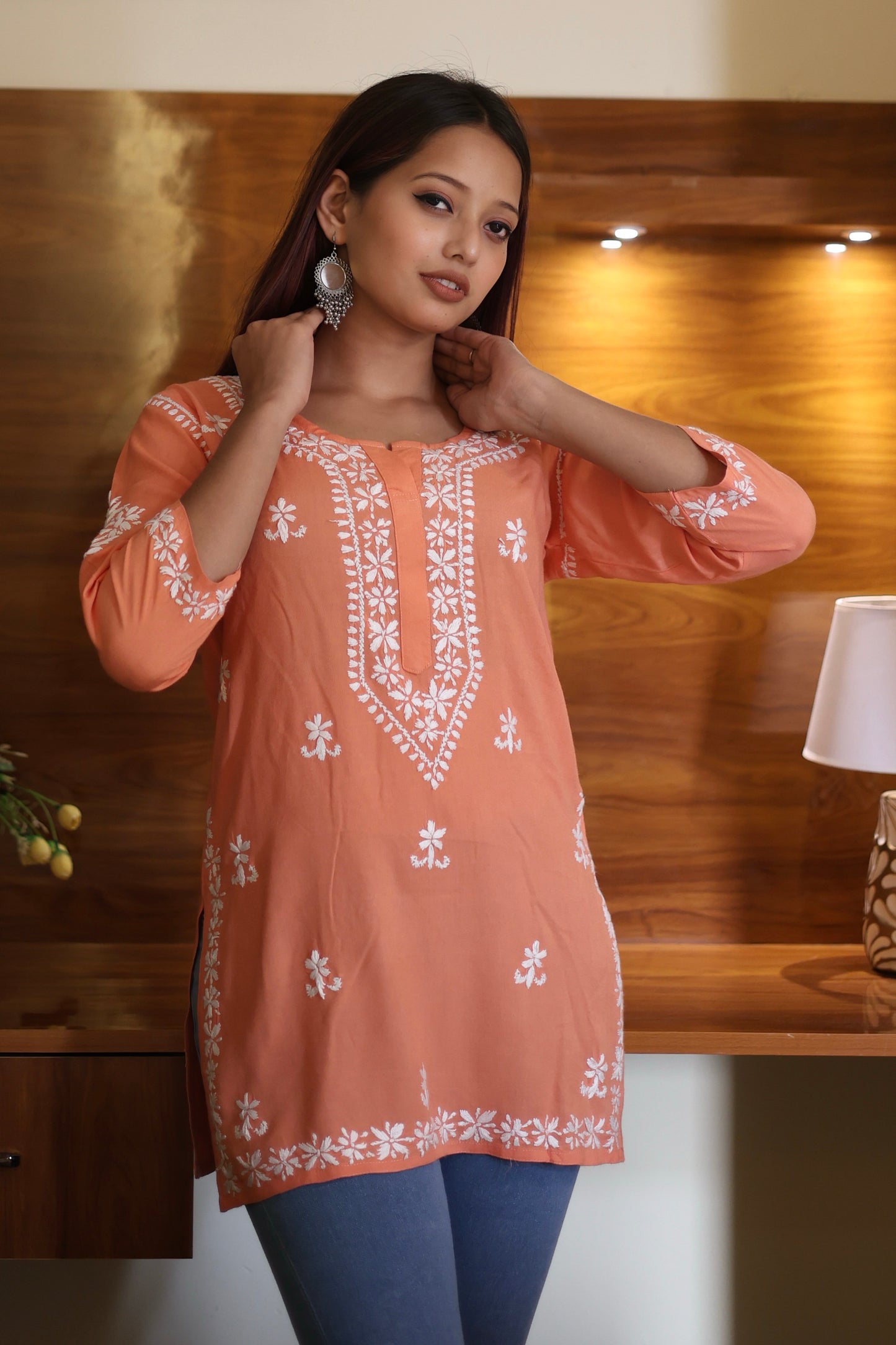 chikankari top short kurta ethnic embroidered lucknowi chikan tunic kurti womens festival daily wear girls handcrafted college wear casual summer comfortable regular formal straight fit