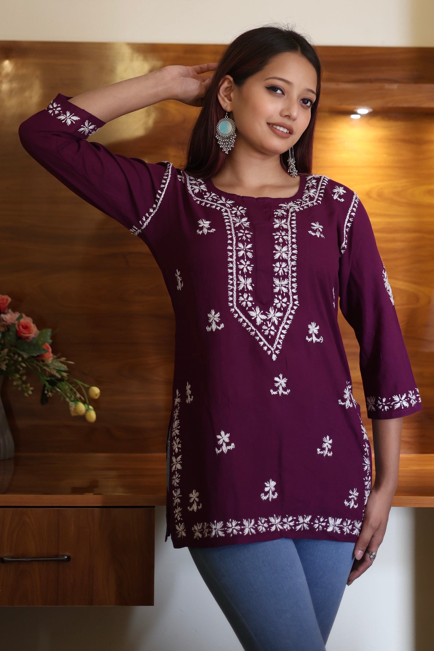 chikankari top short kurta ethnic embroidered lucknowi chikan tunic kurti womens festival daily wear girls handcrafted college wear casual summer comfortable regular formal straight fit