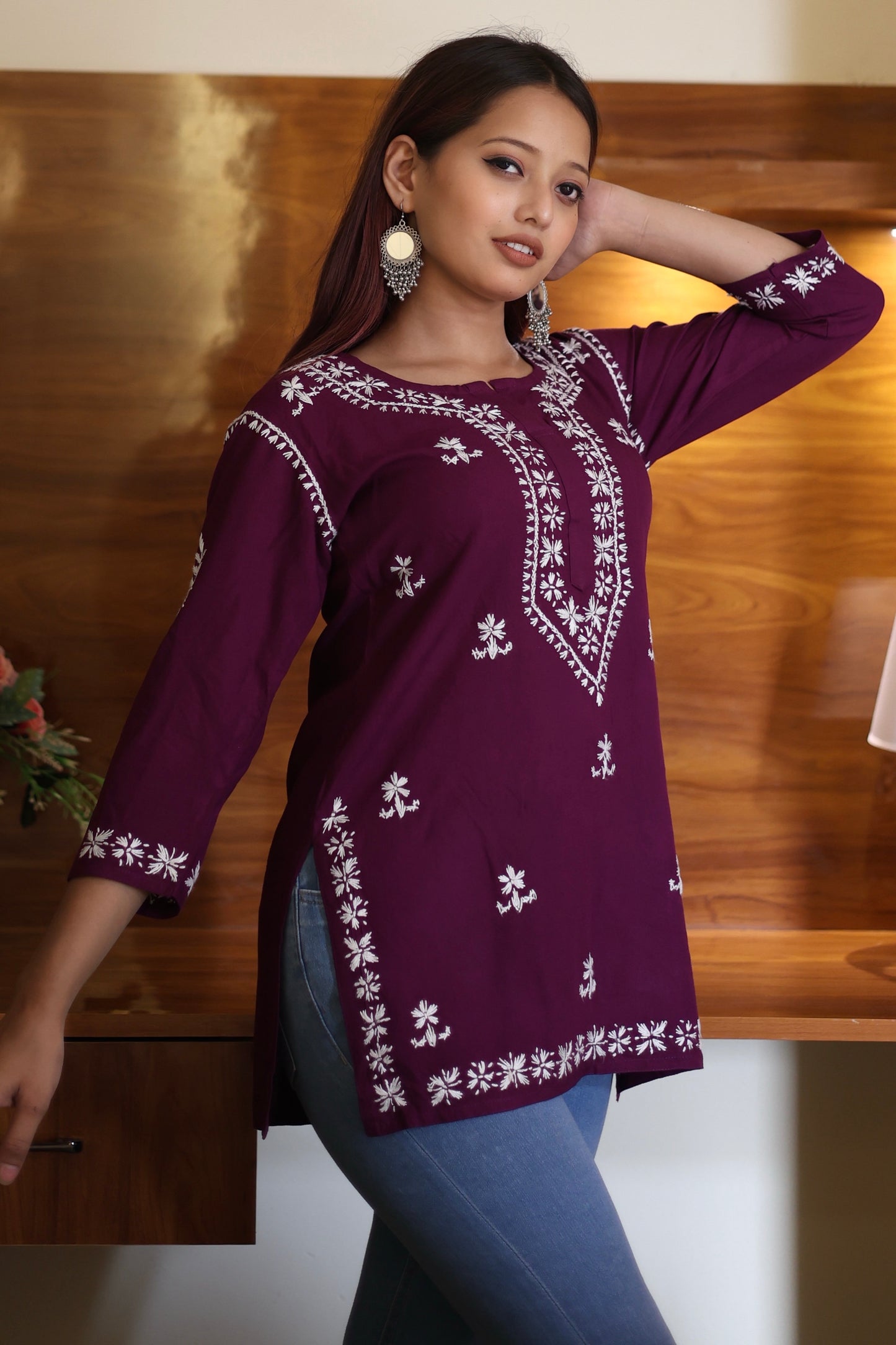 chikankari top short kurta ethnic embroidered lucknowi chikan tunic kurti womens festival daily wear girls handcrafted college wear casual summer comfortable regular formal straight fit