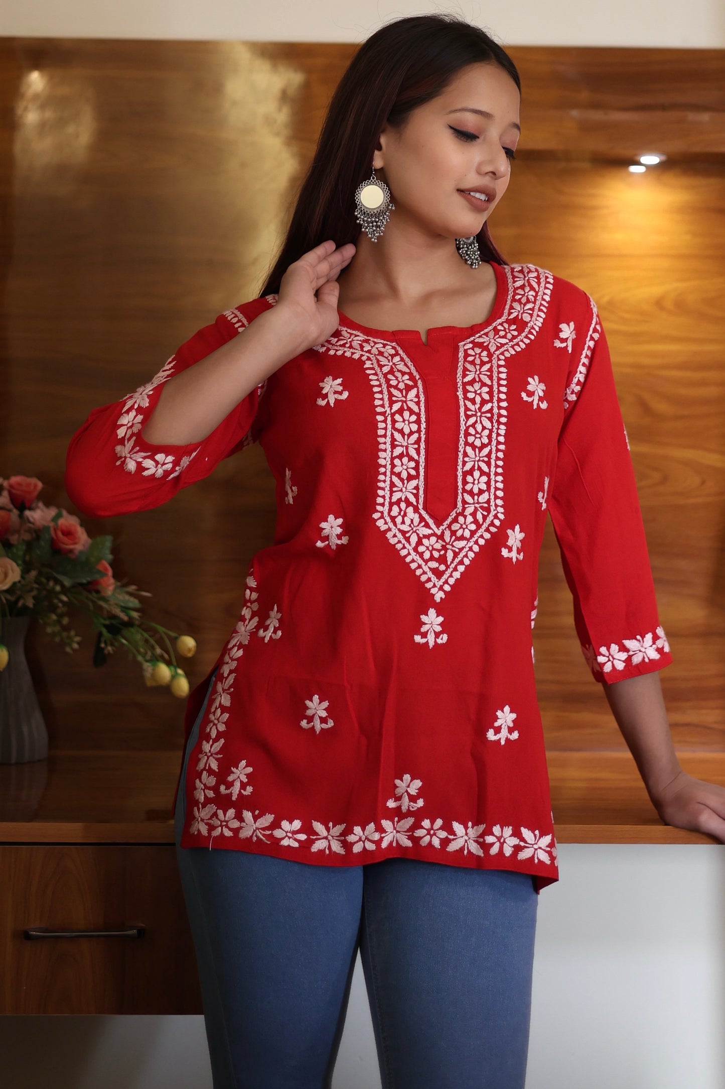 chikankari top short kurta ethnic embroidered lucknowi chikan tunic kurti womens festival daily wear girls handcrafted college wear casual summer comfortable regular formal straight fit