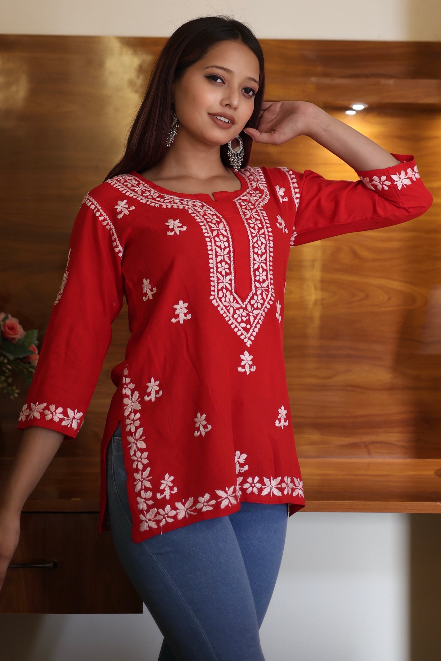 chikankari top short kurta ethnic embroidered lucknowi chikan tunic kurti womens festival daily wear girls handcrafted college wear casual summer comfortable regular formal straight fit