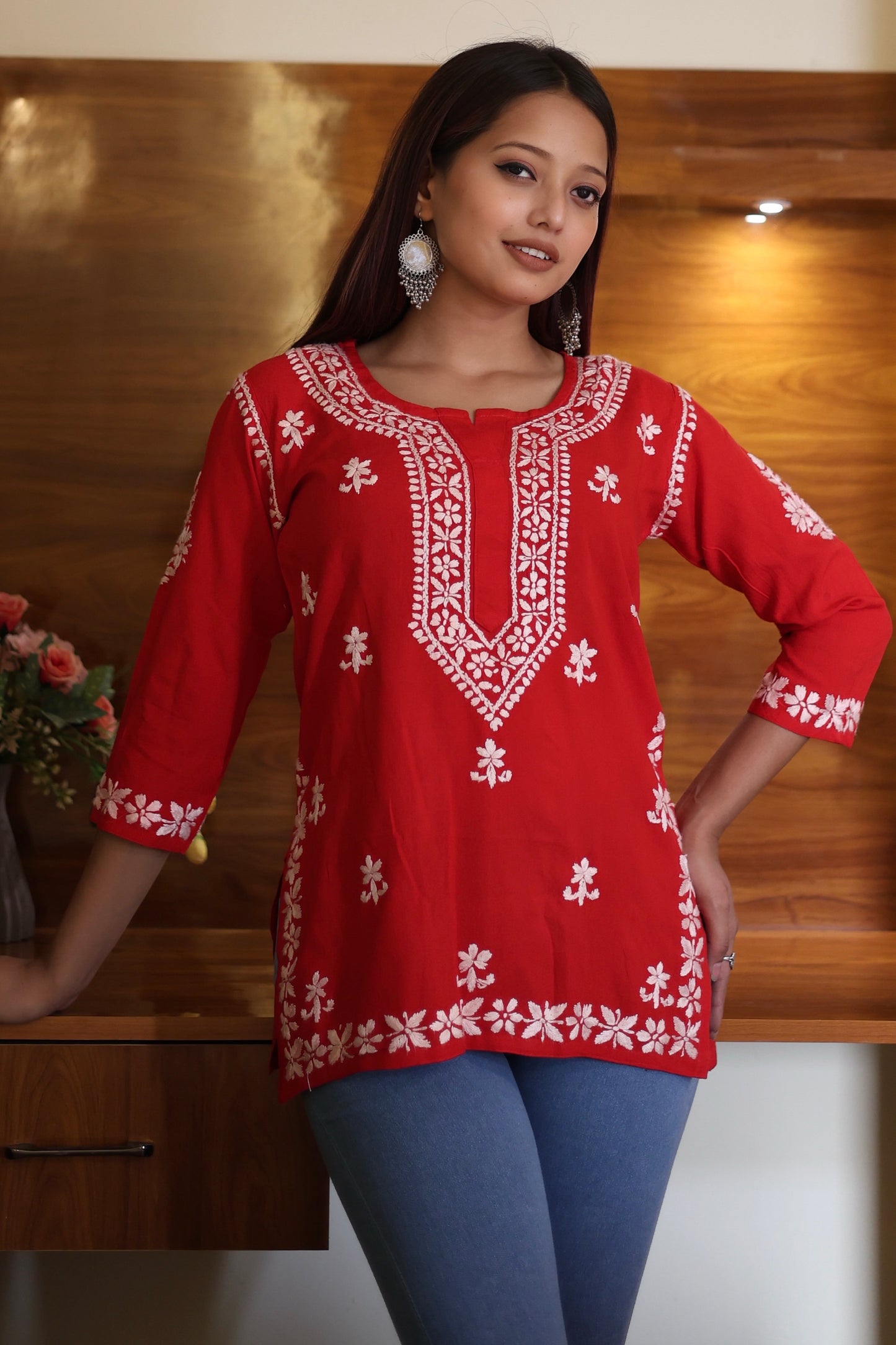 chikankari top short kurta ethnic embroidered lucknowi chikan tunic kurti womens festival daily wear girls handcrafted college wear casual summer comfortable regular formal straight fit