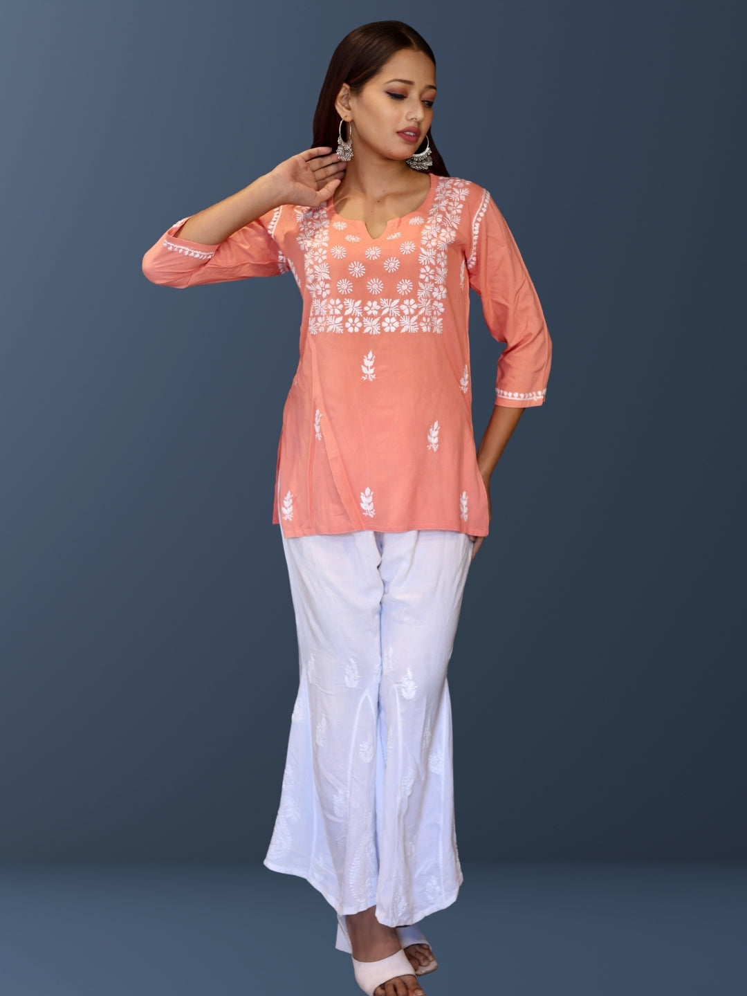 chikankari top short kurta ethnic embroidered lucknowi chikan tunic kurti womens festival daily wear girls handcrafted college wear casual summer comfortable regular formal straight fit