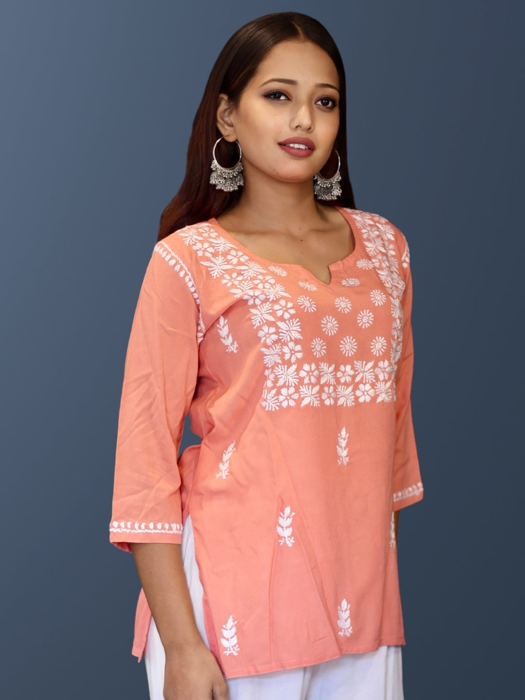chikankari top short kurta ethnic embroidered lucknowi chikan tunic kurti womens festival daily wear girls handcrafted college wear casual summer comfortable regular formal straight fit