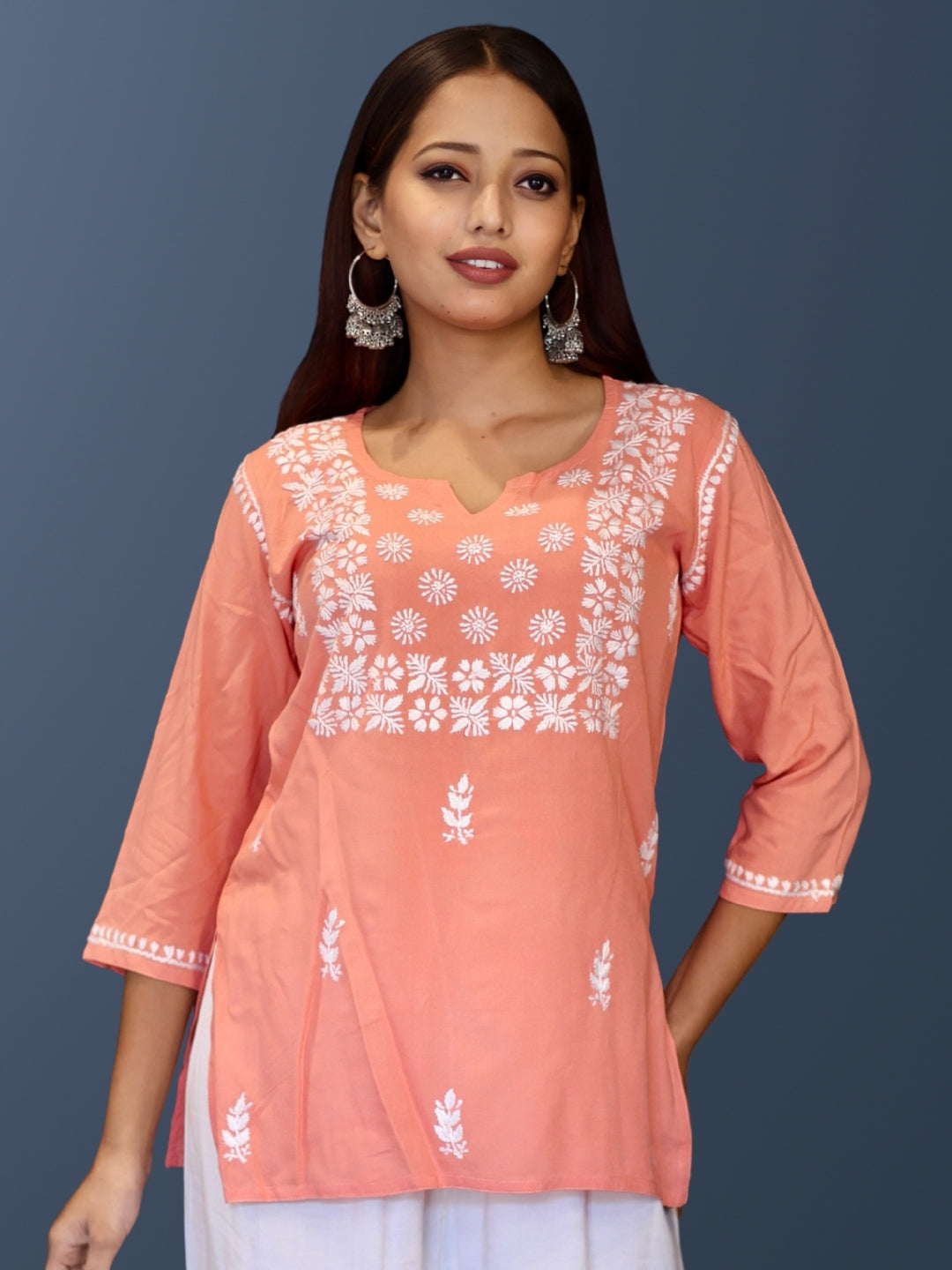 chikankari top short kurta ethnic embroidered lucknowi chikan tunic kurti womens festival daily wear girls handcrafted college wear casual summer comfortable regular formal straight fit
