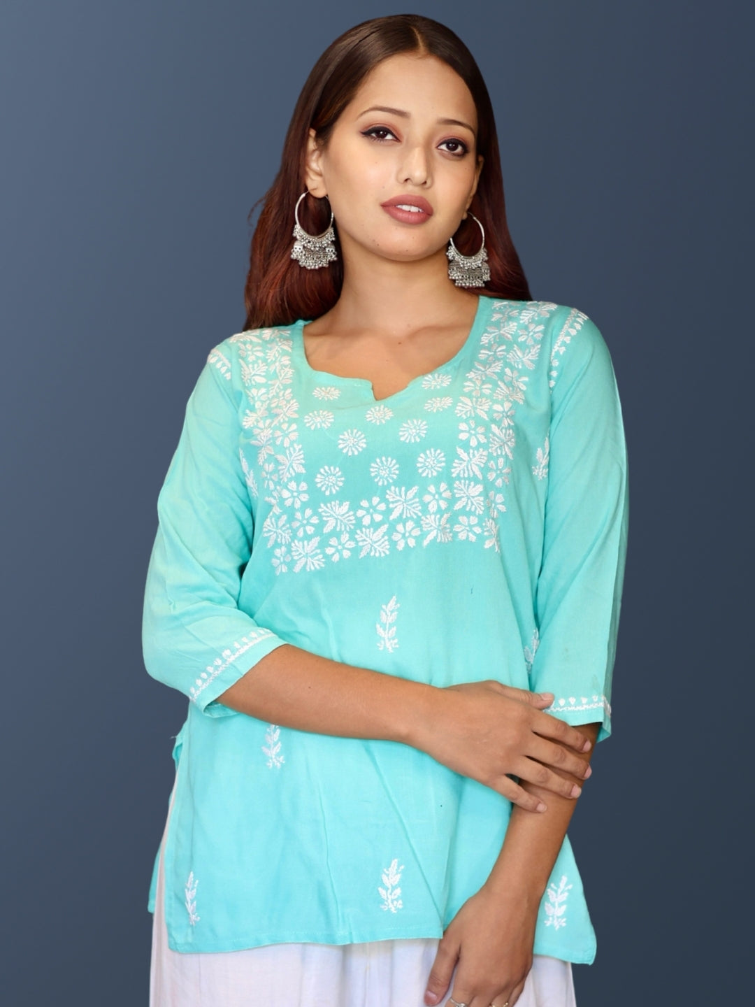 chikankari top short kurta ethnic embroidered lucknowi chikan tunic kurti womens festival daily wear girls handcrafted college wear casual summer comfortable regular formal straight fit