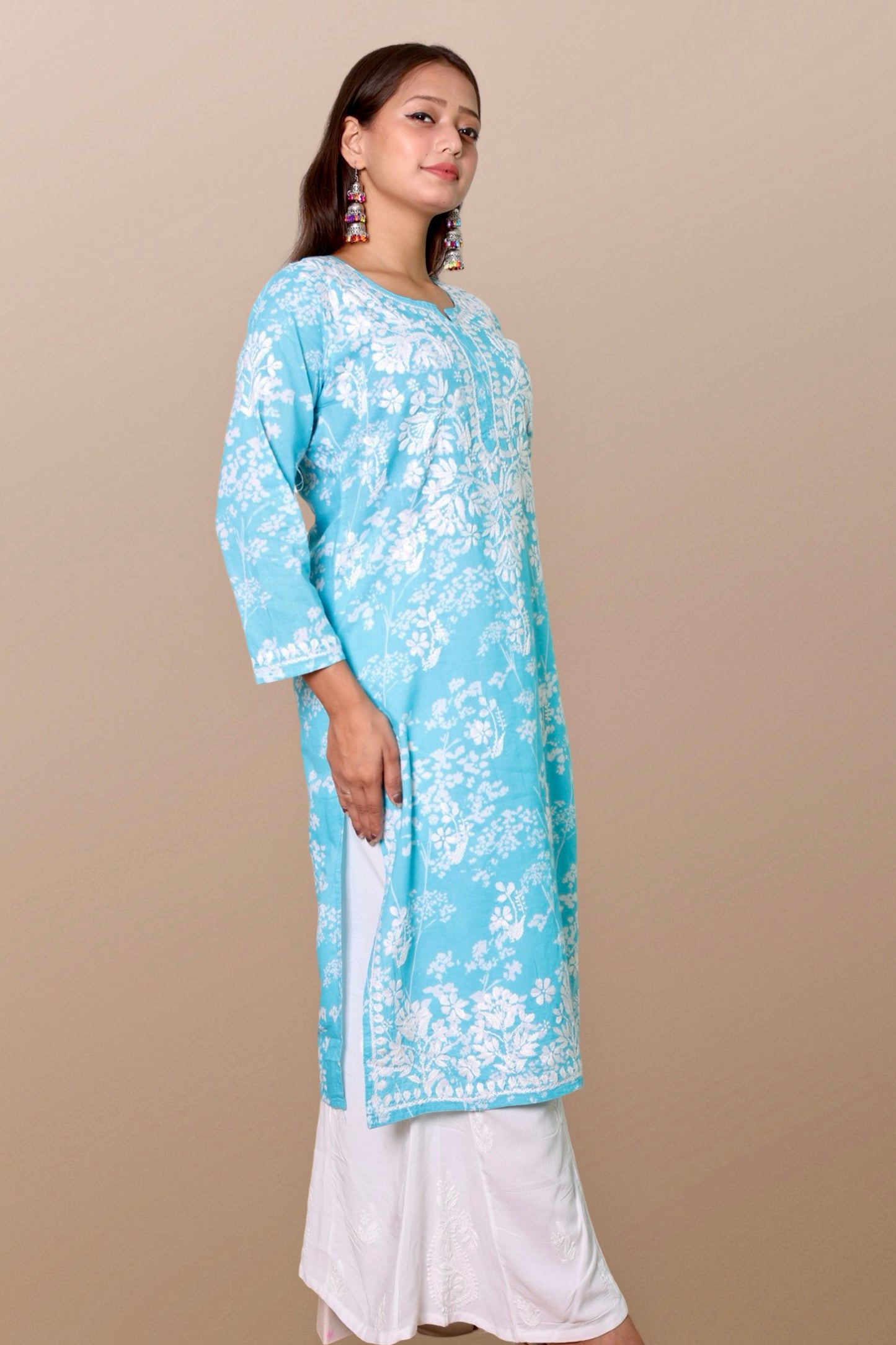 chikankari kurta women ethnic embroidered lucknowi chikan kurti festival daily wear girls handcrafted rayon fabric casual summer comfortable regular formal straight fit Lucknowi chicken ladies