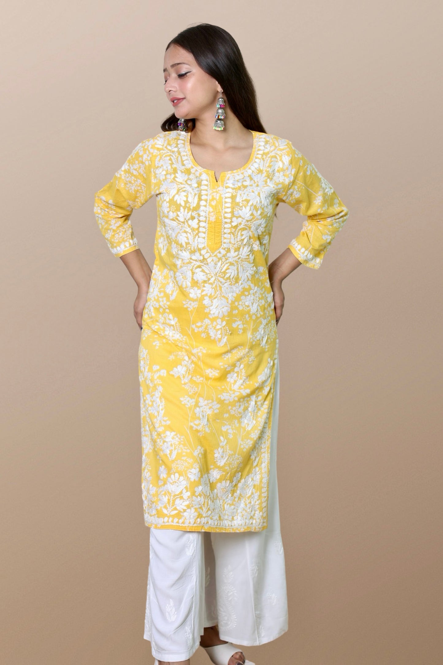chikankari kurta women ethnic embroidered lucknowi chikan kurti festival daily wear girls handcrafted rayon fabric casual summer comfortable regular formal straight fit Lucknowi chicken ladies