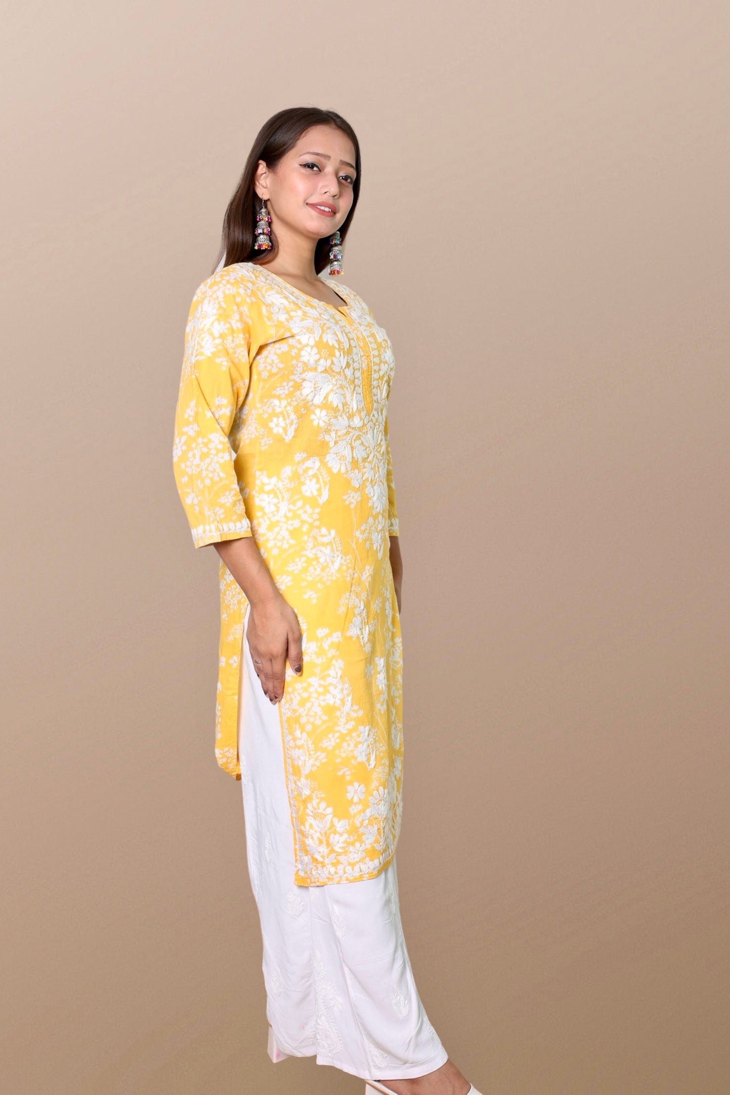 chikankari kurta women ethnic embroidered lucknowi chikan kurti festival daily wear girls handcrafted rayon fabric casual summer comfortable regular formal straight fit Lucknowi chicken ladies