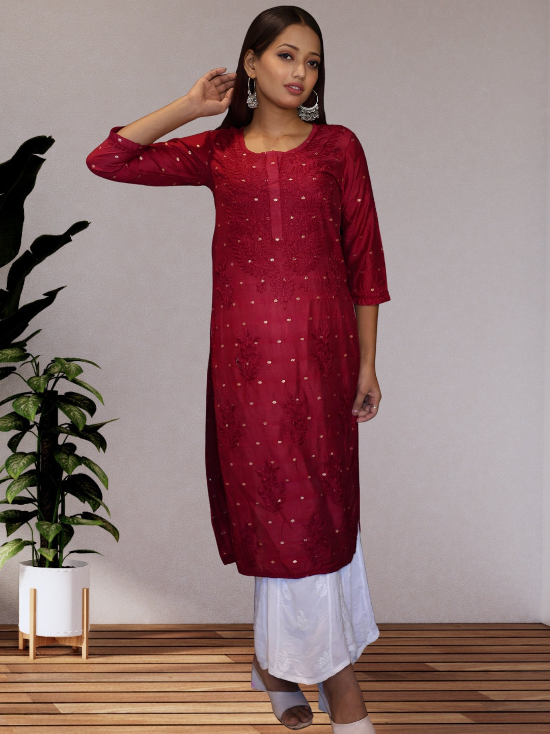 chikankari kurta women ethnic embroidered lucknowi chikan kurti festival daily wear girls handcrafted chanderi silk fabric casual summer comfortable regular formal straight fit lakhnavi chicken ladies