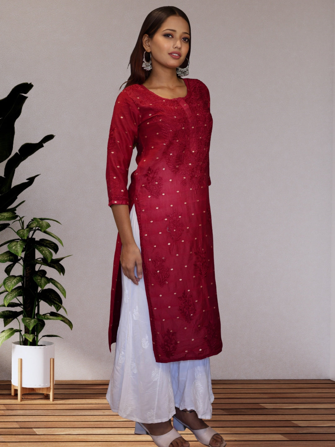 chikankari kurta women ethnic embroidered lucknowi chikan kurti festival daily wear girls handcrafted chanderi silk fabric casual summer comfortable regular formal straight fit lakhnavi chicken ladies