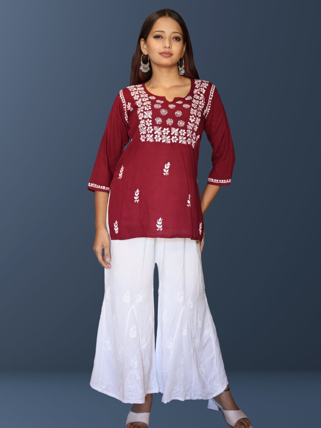 chikankari top short kurta ethnic embroidered lucknowi chikan tunic kurti womens festival daily wear girls handcrafted college wear casual summer comfortable regular formal straight fit