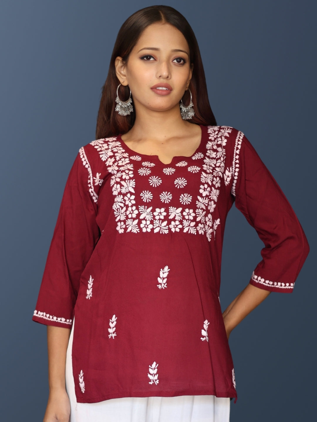 chikankari top short kurta ethnic embroidered lucknowi chikan tunic kurti womens festival daily wear girls handcrafted college wear casual summer comfortable regular formal straight fit