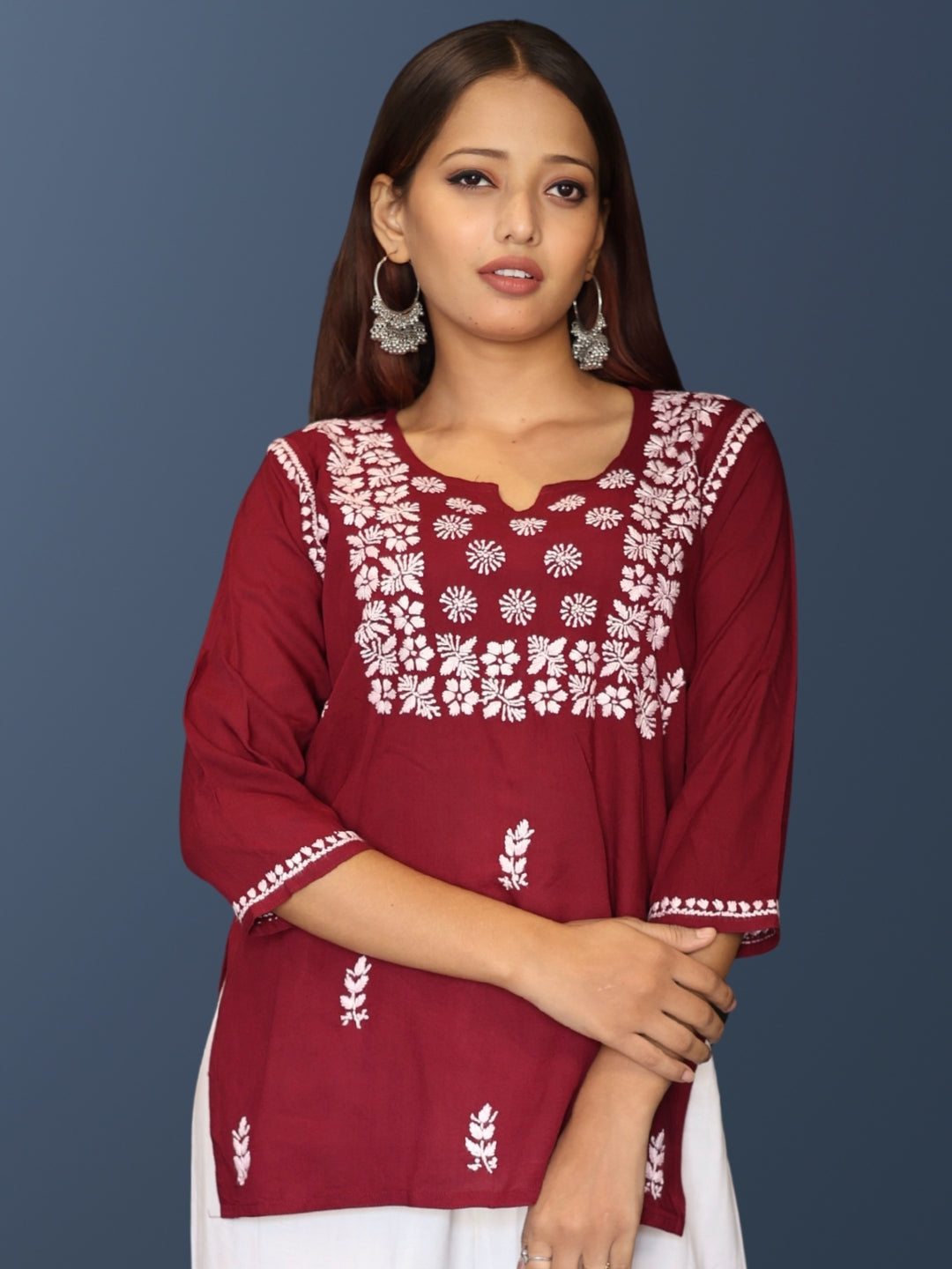 chikankari top short kurta ethnic embroidered lucknowi chikan tunic kurti womens festival daily wear girls handcrafted college wear casual summer comfortable regular formal straight fit