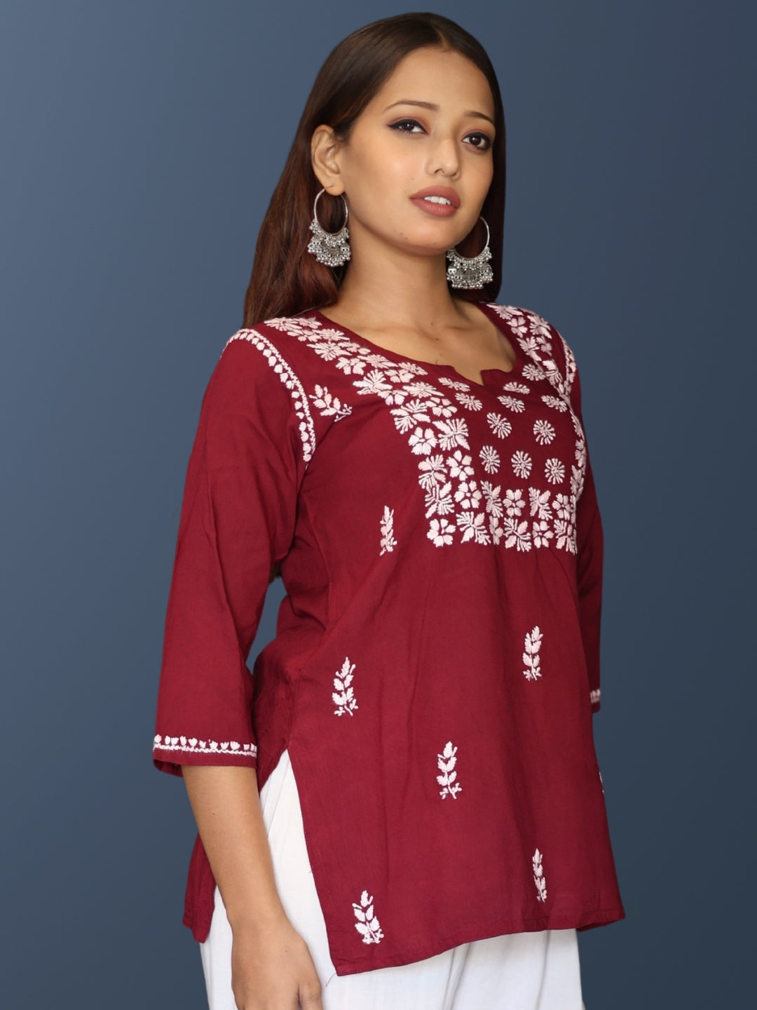chikankari top short kurta ethnic embroidered lucknowi chikan tunic kurti womens festival daily wear girls handcrafted college wear casual summer comfortable regular formal straight fit