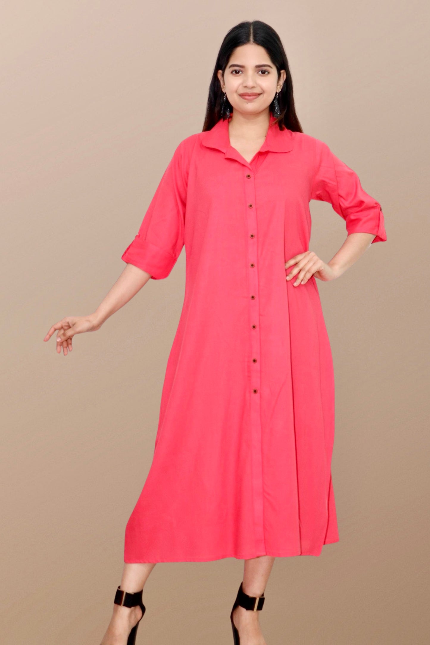 Plus Size Solid Rayon A-Line Kurta For Women Peach