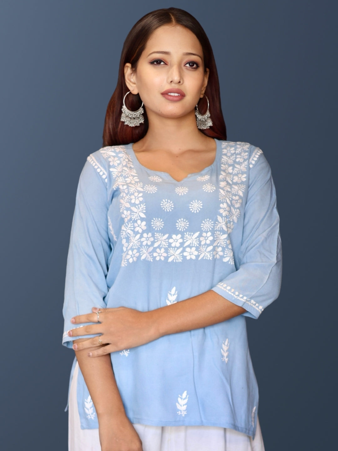 chikankari top short kurta ethnic embroidered lucknowi chikan tunic kurti womens festival daily wear girls handcrafted college wear casual summer comfortable regular formal straight fit