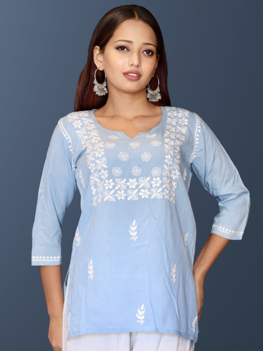 chikankari top short kurta ethnic embroidered lucknowi chikan tunic kurti womens festival daily wear girls handcrafted college wear casual summer comfortable regular formal straight fit