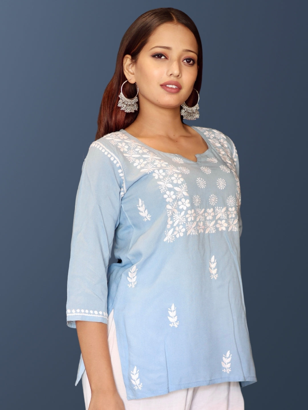 chikankari top short kurta ethnic embroidered lucknowi chikan tunic kurti womens festival daily wear girls handcrafted college wear casual summer comfortable regular formal straight fit