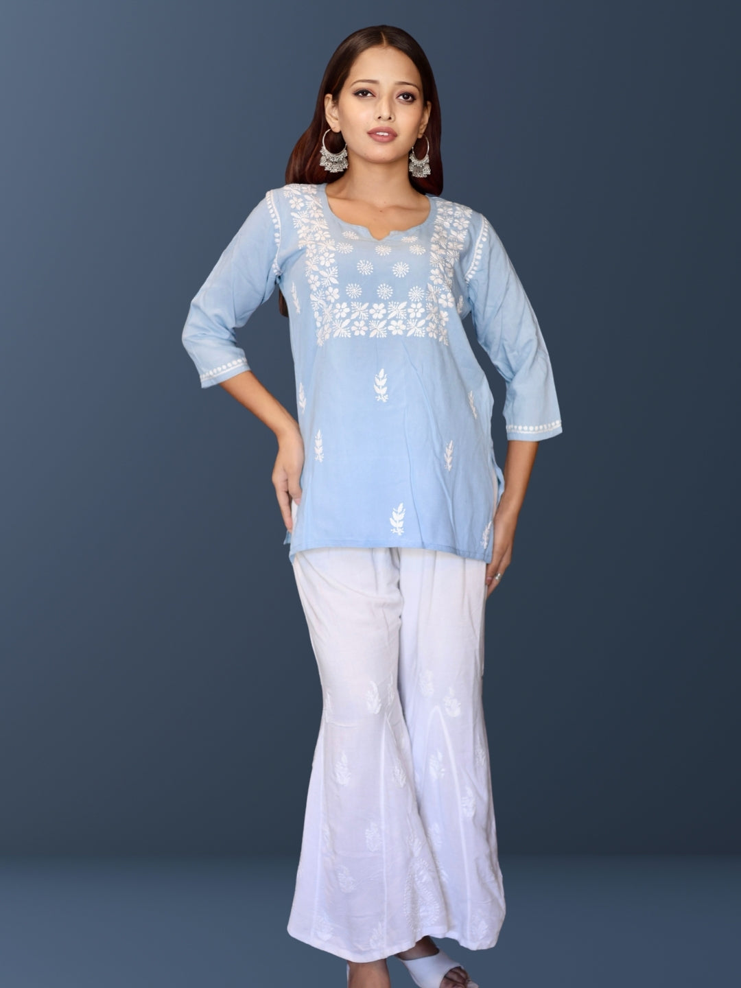 chikankari top short kurta ethnic embroidered lucknowi chikan tunic kurti womens festival daily wear girls handcrafted college wear casual summer comfortable regular formal straight fit