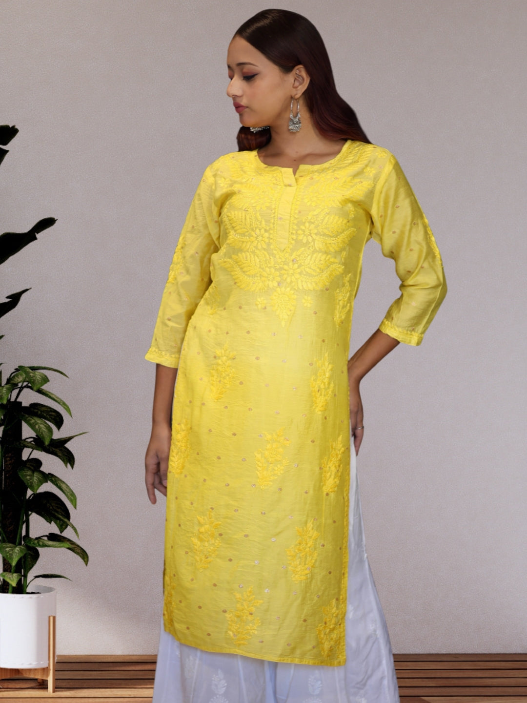 chikankari kurta women ethnic embroidered lucknowi chikan kurti festival daily wear girls handcrafted chanderi silk fabric casual summer comfortable regular formal straight fit lakhnavi chicken ladies
