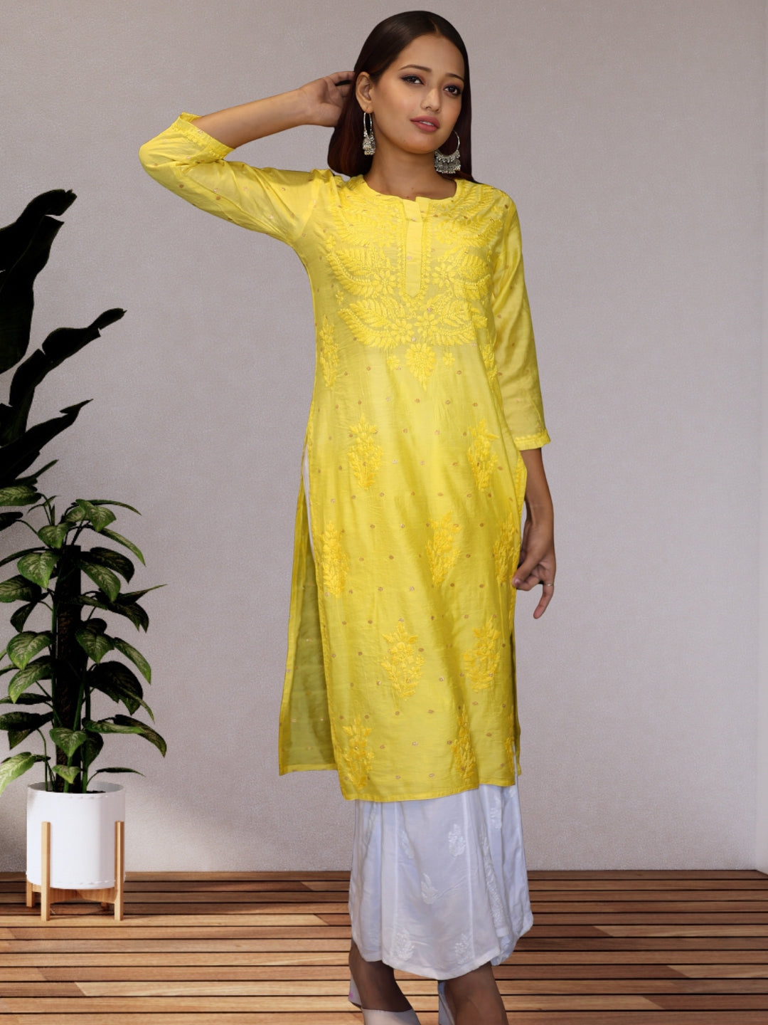 chikankari kurta women ethnic embroidered lucknowi chikan kurti festival daily wear girls handcrafted chanderi silk fabric casual summer comfortable regular formal straight fit lakhnavi chicken ladies