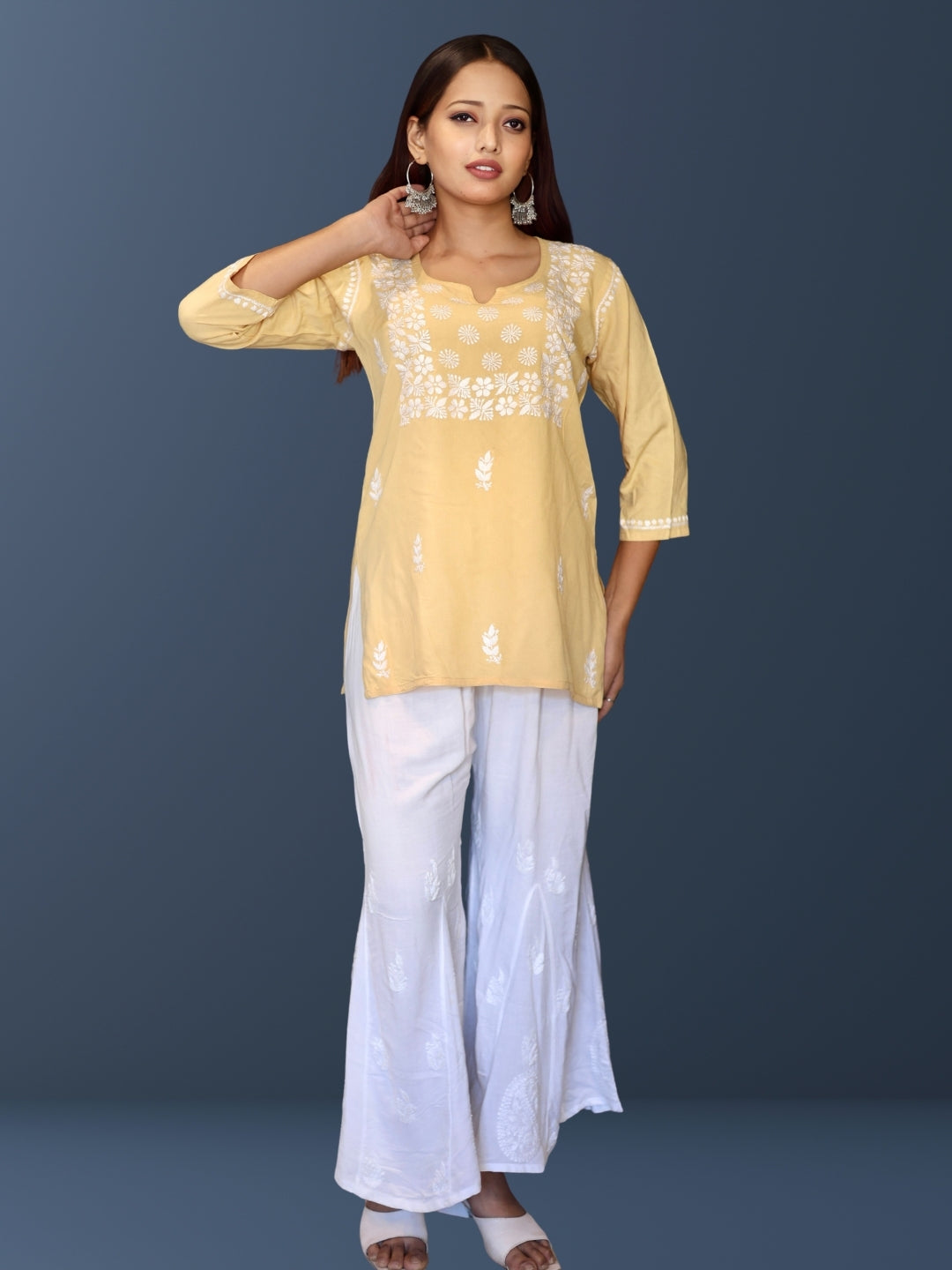 chikankari top short kurta ethnic embroidered lucknowi chikan tunic kurti womens festival daily wear girls handcrafted college wear casual summer comfortable regular formal straight fit