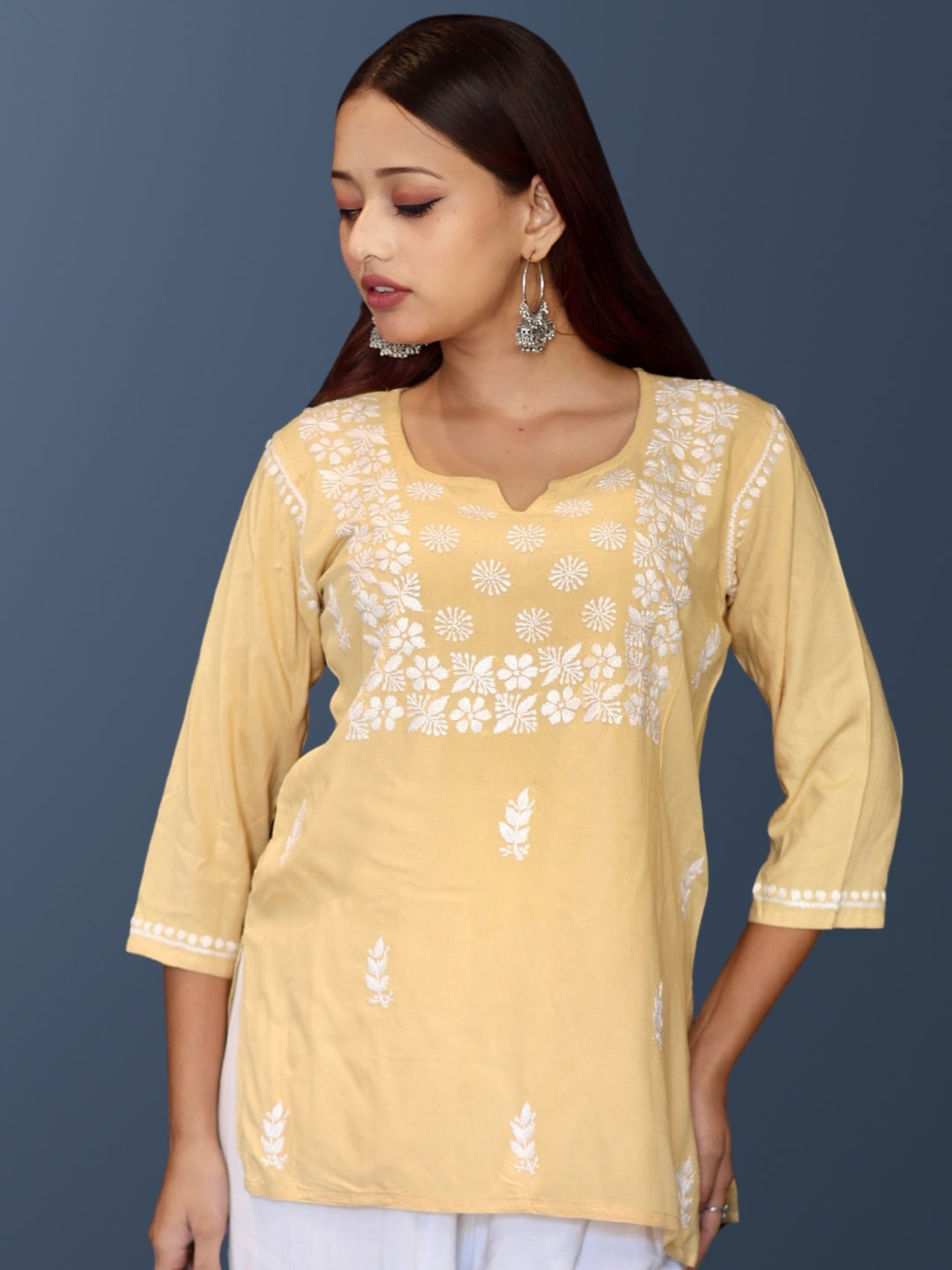 chikankari top short kurta ethnic embroidered lucknowi chikan tunic kurti womens festival daily wear girls handcrafted college wear casual summer comfortable regular formal straight fit