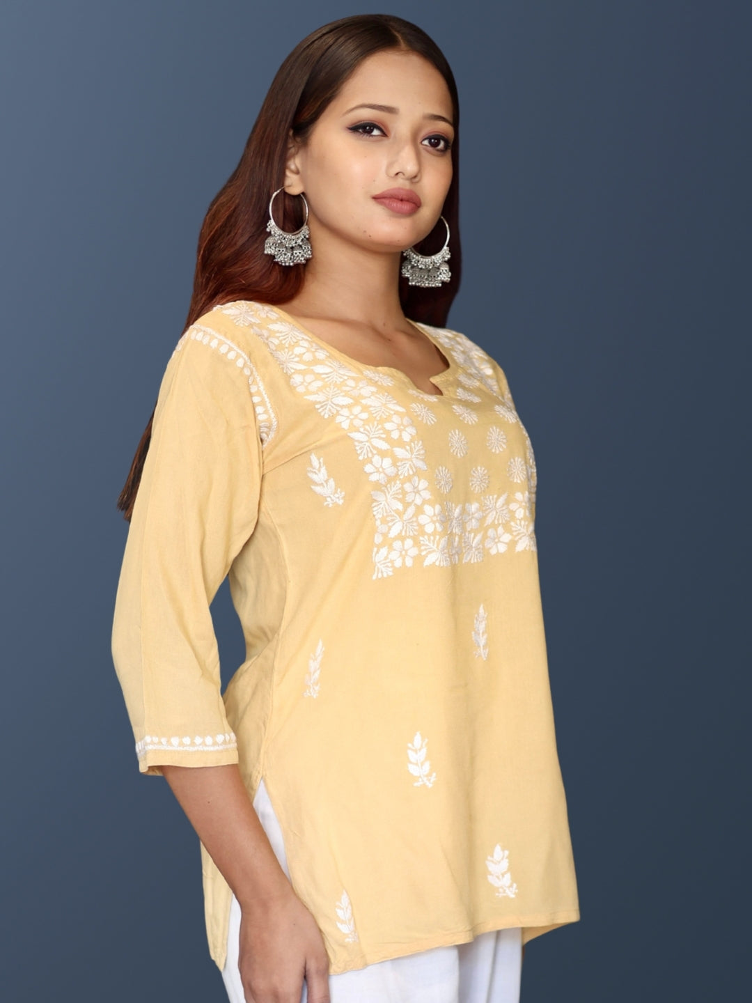 chikankari top short kurta ethnic embroidered lucknowi chikan tunic kurti womens festival daily wear girls handcrafted college wear casual summer comfortable regular formal straight fit