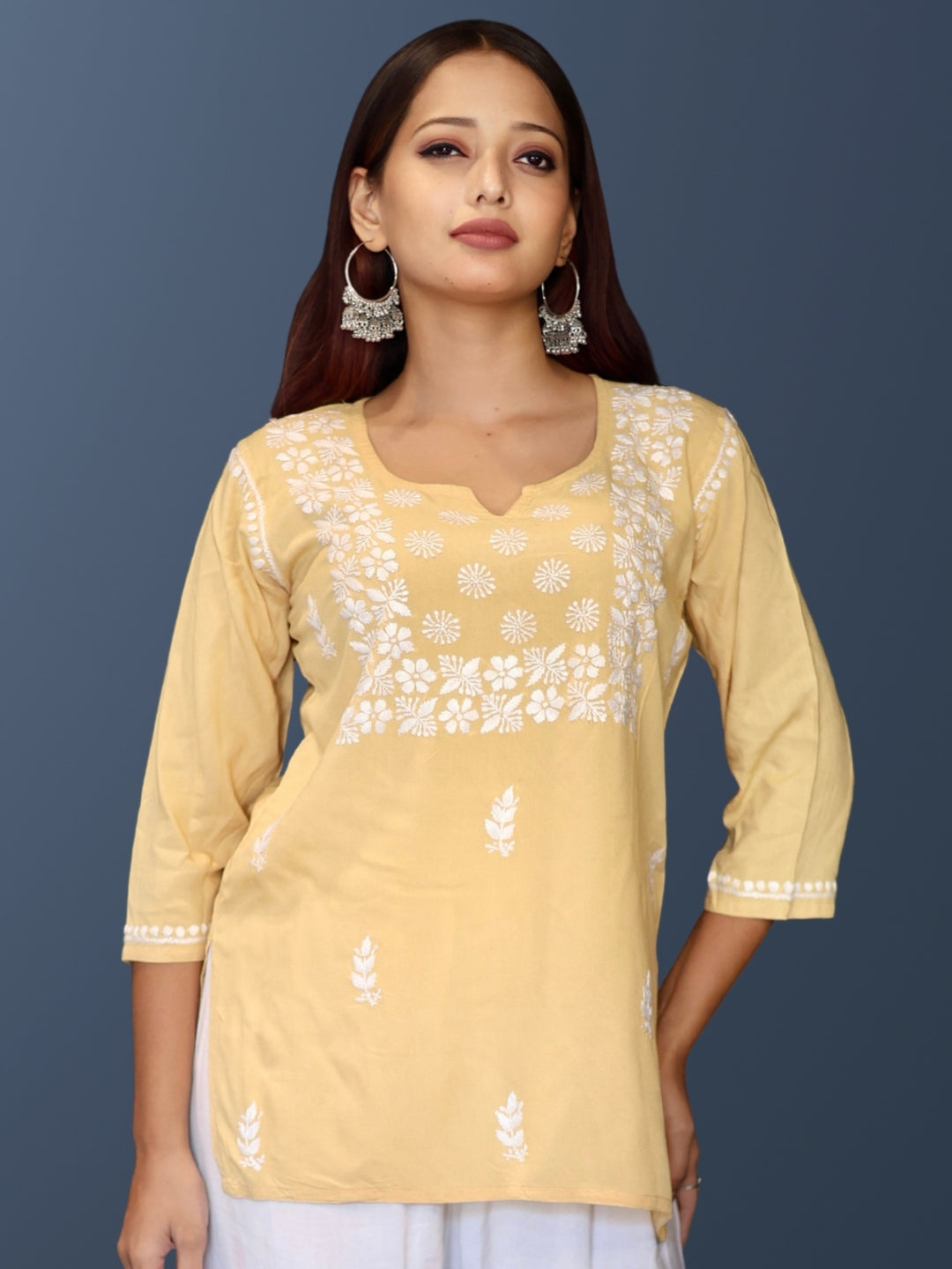 chikankari top short kurta ethnic embroidered lucknowi chikan tunic kurti womens festival daily wear girls handcrafted college wear casual summer comfortable regular formal straight fit