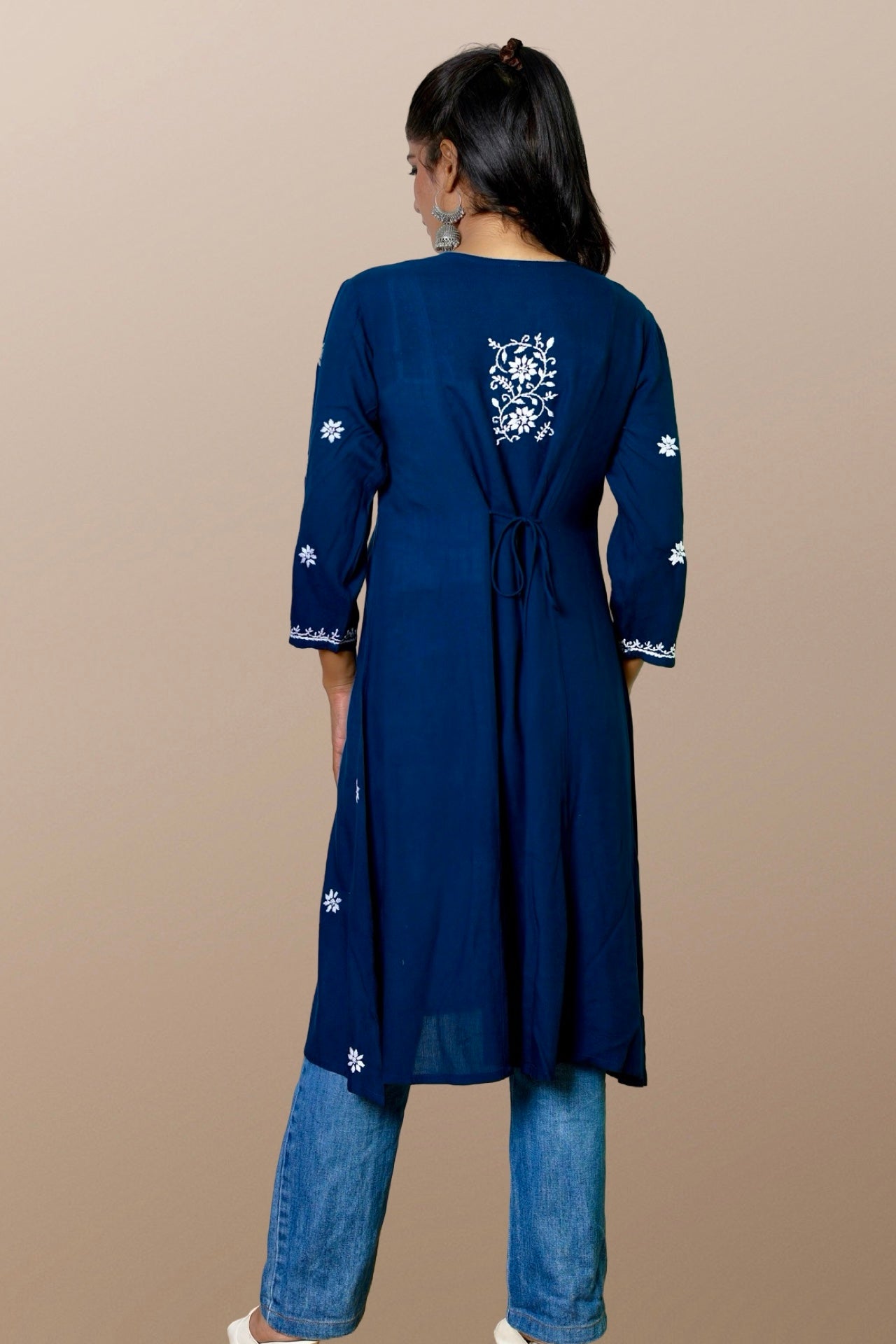 chikankari kurta women ethnic embroidered lucknowi chikan kurti festival daily wear girls handcrafted rayon fabric casual summer comfortable regular formal straight fit Lucknowi chicken ladies