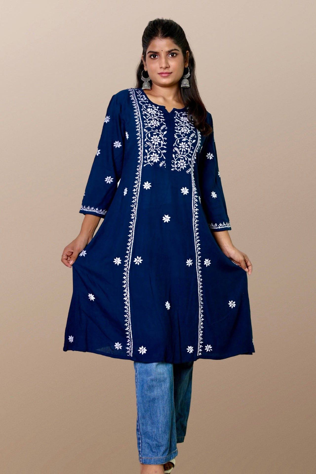 chikankari kurta women ethnic embroidered lucknowi chikan kurti festival daily wear girls handcrafted rayon fabric casual summer comfortable regular formal straight fit Lucknowi chicken ladies