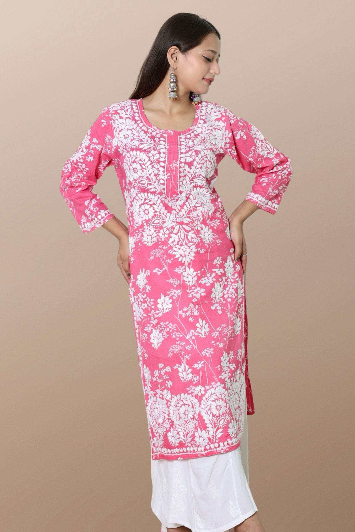 chikankari kurta women ethnic embroidered lucknowi chikan kurti festival daily wear girls handcrafted rayon fabric casual summer comfortable regular formal straight fit lucknowi chicken ladies