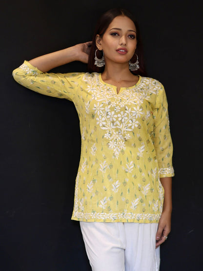 chikankari top short kurta ethnic embroidered lucknowi chikan tunic kurti womens festival daily wear girls handcrafted college wear casual summer comfortable regular formal straight fit
