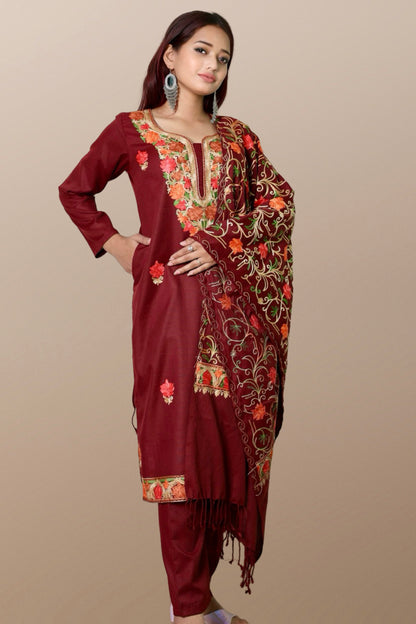 Plus Size Kashmiri Embroidered Winter Kurta Set