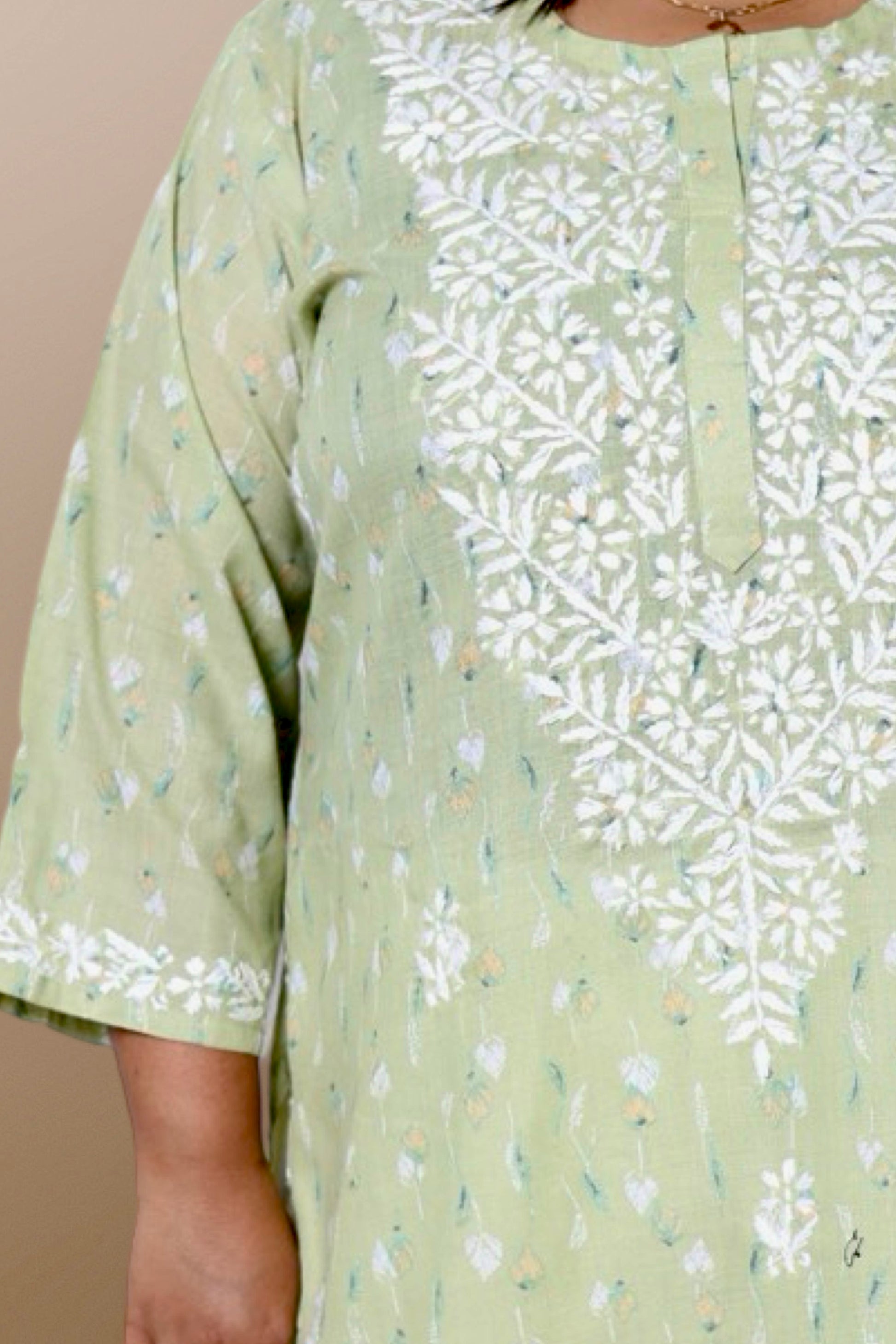 Plus Size Lucknowi Chikankari Hand Embroidered Floral Print Cotton Kurti for Women, Soft Material, 100% Hand Embroidered Sizes XS, S, M, L, XL, XXL, 3XL, 4XL, 5XL, 6XL, 7XL, 8XL, 9XL, 10XL, 11XL, 12XL
