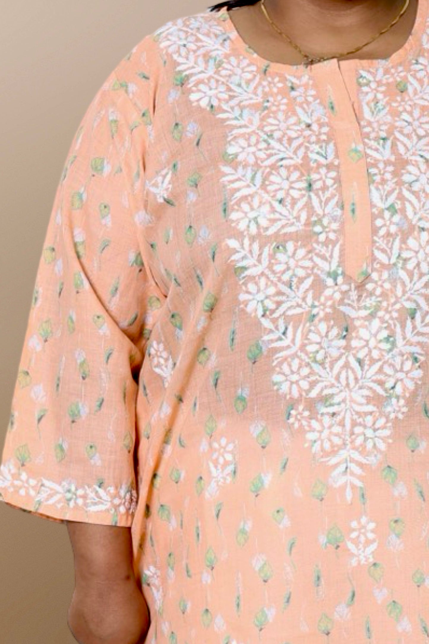 Plus Size Lucknowi Chikankari Hand Embroidered Floral Print Cotton Kurti for Women, Soft Material, 100% Hand Embroidered Sizes XS, S, M, L, XL, XXL, 3XL, 4XL, 5XL, 6XL, 7XL, 8XL, 9XL, 10XL, 11XL, 12XL
