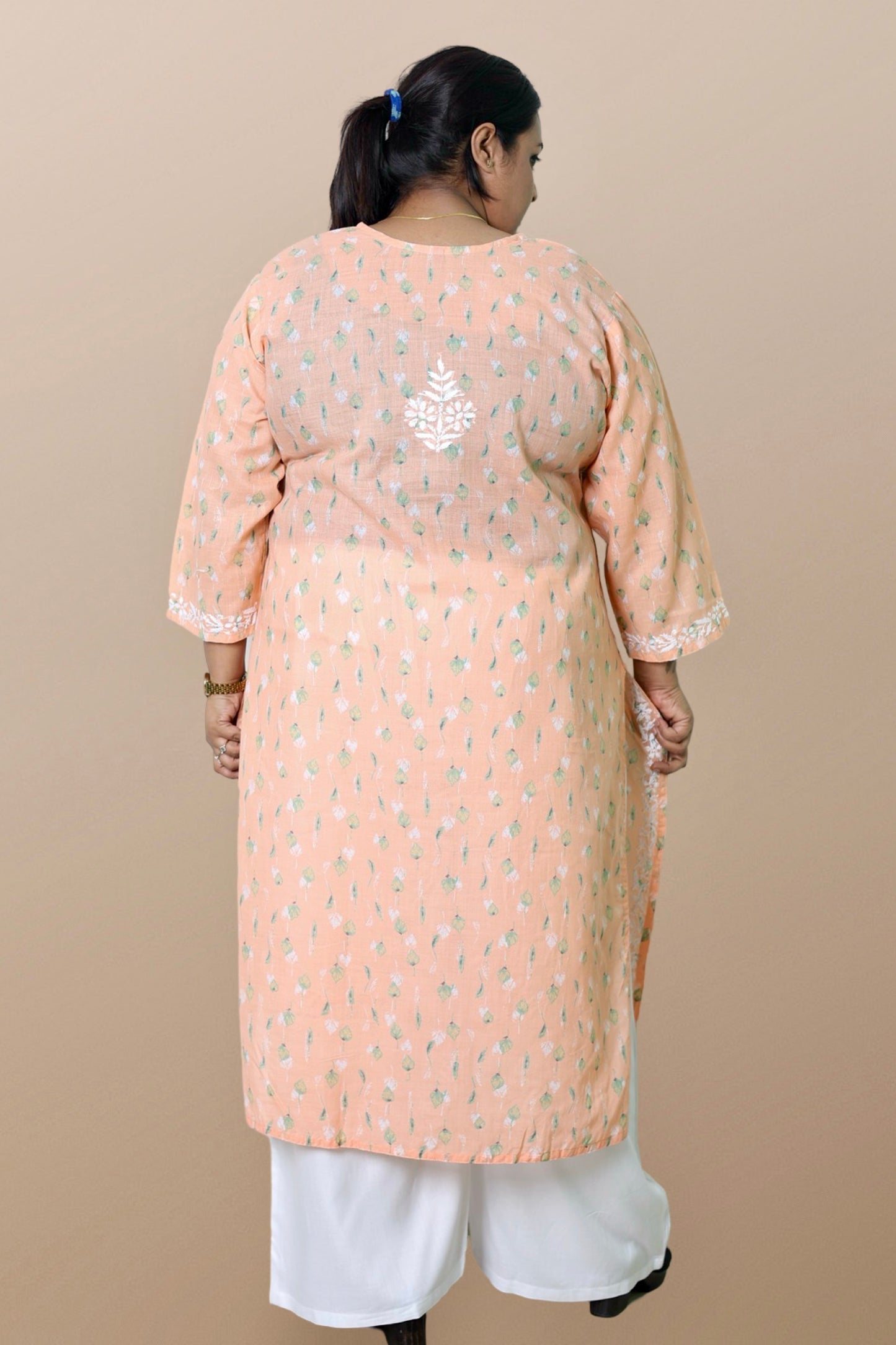 Plus Size Lucknowi Chikankari Hand Embroidered Floral Print Cotton Kurti for Women, Soft Material, 100% Hand Embroidered Sizes XS, S, M, L, XL, XXL, 3XL, 4XL, 5XL, 6XL, 7XL, 8XL, 9XL, 10XL, 11XL, 12XL
